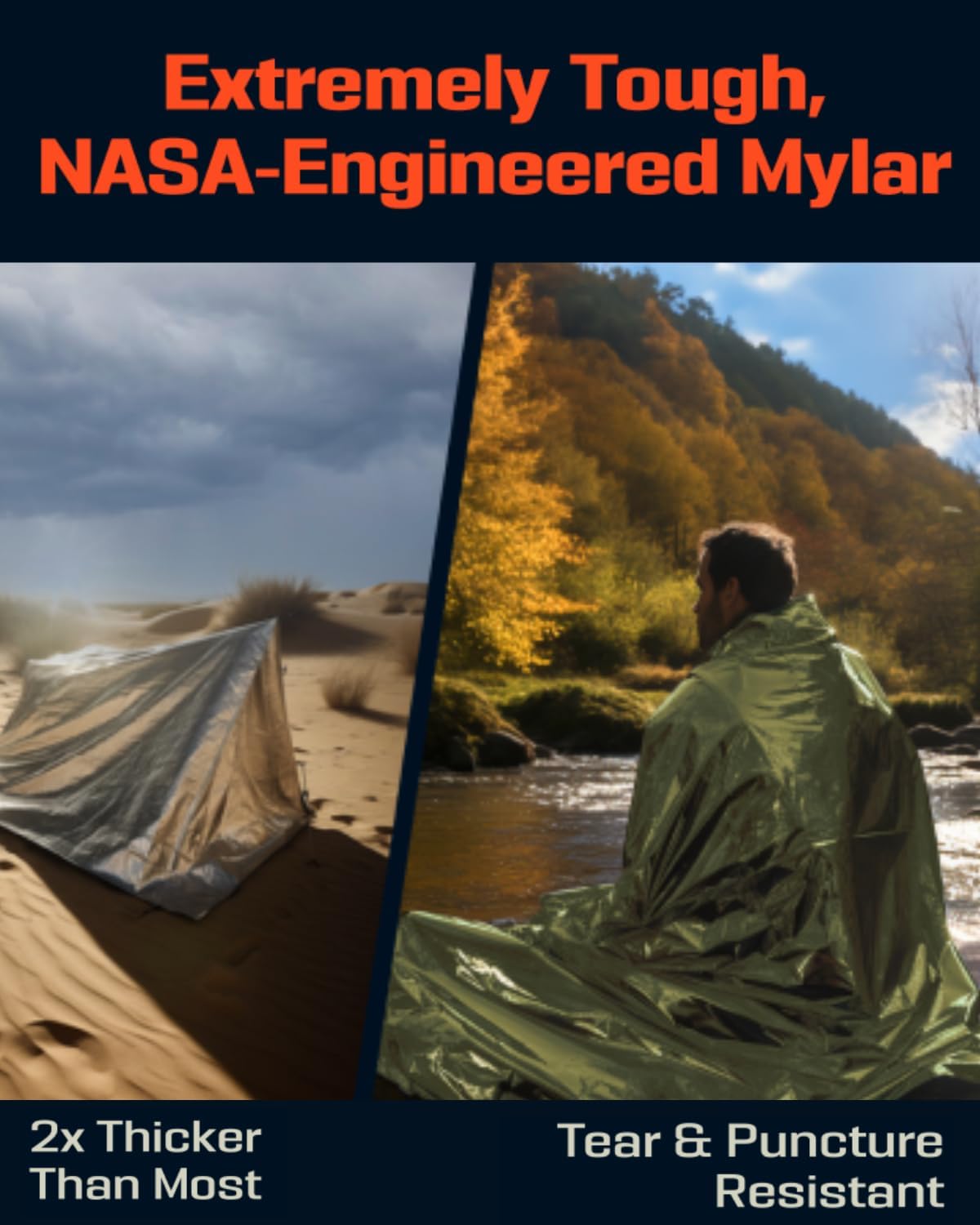 PREPARED4X Mylar Blankets 8 Pack – Waterproof Emergency Blanket – Rip and Tear Resistant Survivalist Gear – Emergency Thermal Blanket for Outdoor