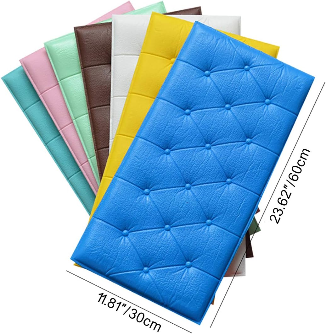 Paneles de pared de espuma autoadhesivos 3D, 23.6 x 11.8 pulgadas, decoración de cuero revestido, anticolisión, cojín suave para cubrir paredes,
