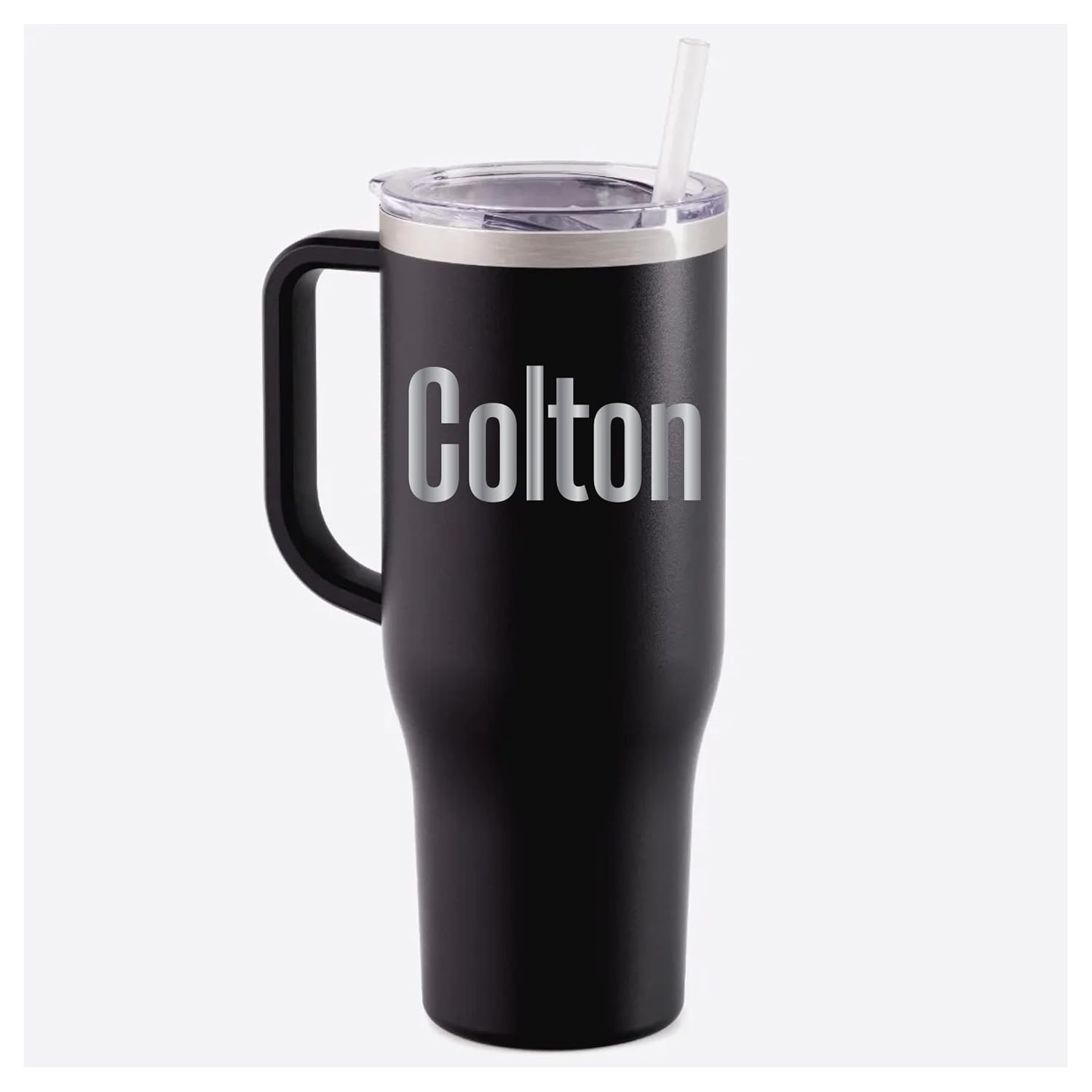 Personalized Tumbler with Handle, Travel Mug, 40oz Stainless Steel Tumbler, Teacher Travel Mug with Straw, Charger Tumbler (Seaglass Matte)