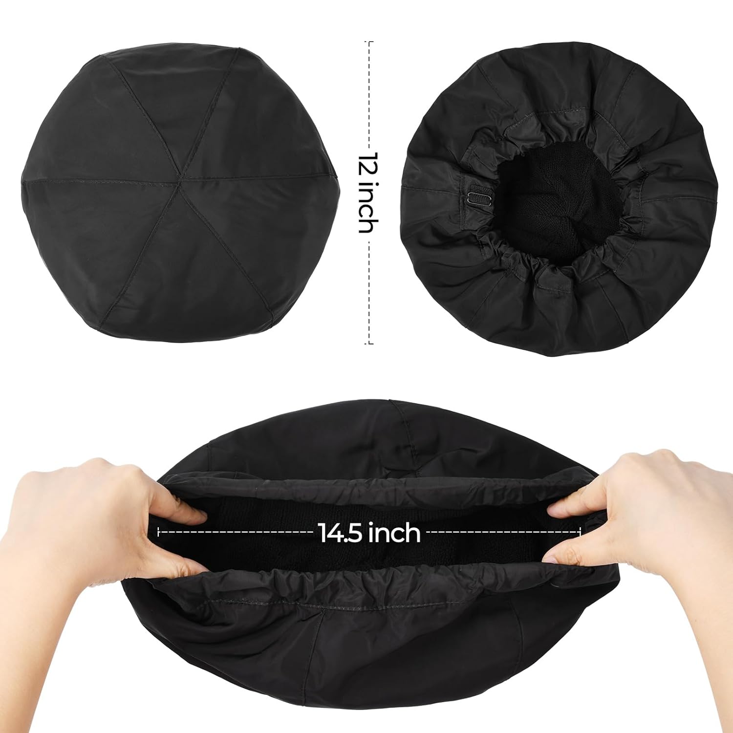 Gorro de ducha para hombre, gorro de baño negro, reversible, con forro de rizo, grande, impermeable, ajustable, banda elástica, dobladillo elástico,