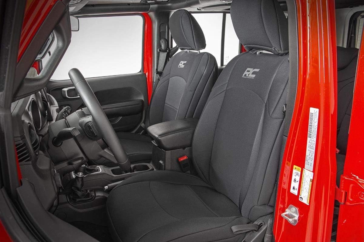 Rough Country Fundas de asiento de neopreno (para ajustar) Jeep Wrangler JL 4DR 12 fila 2018-2020, resistentes al agua, 91010, color negro