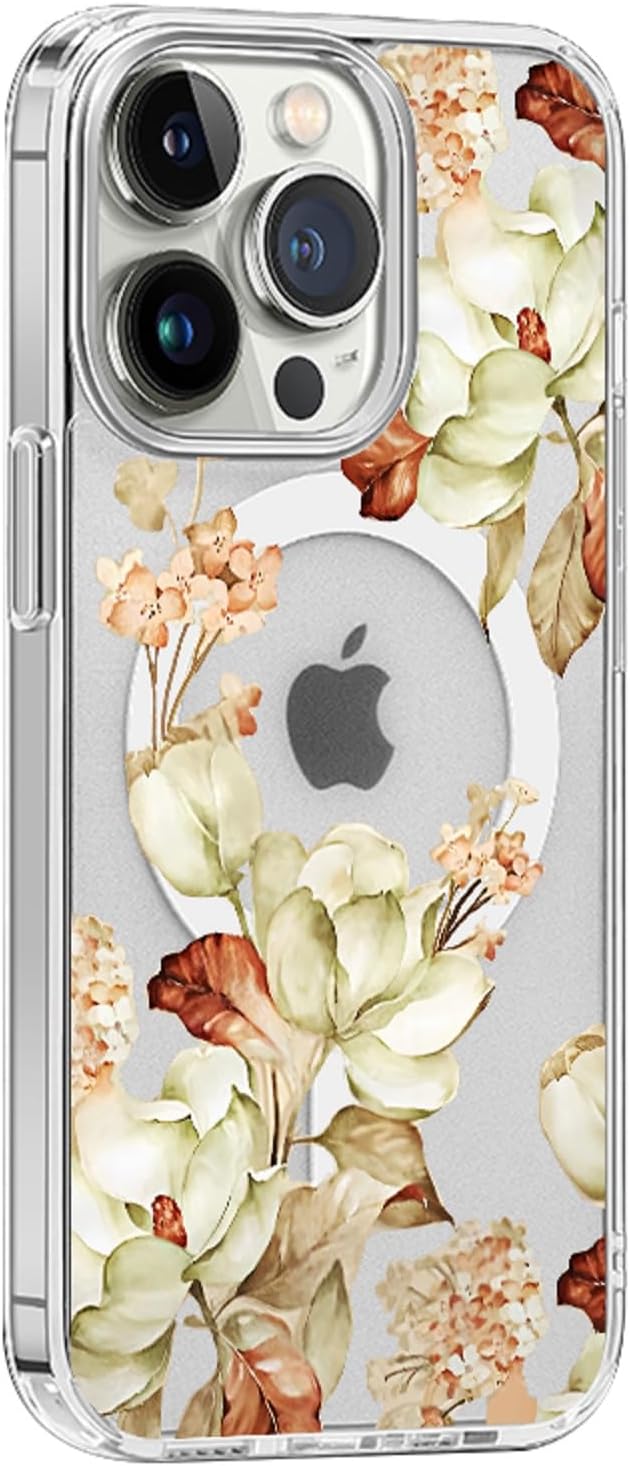 Funda Magsafe para iPhone 1212 Pro, diseño floral delgado lindo a prueba de golpes duro PC+TPU parachoques flor mujeres cubierta magnética