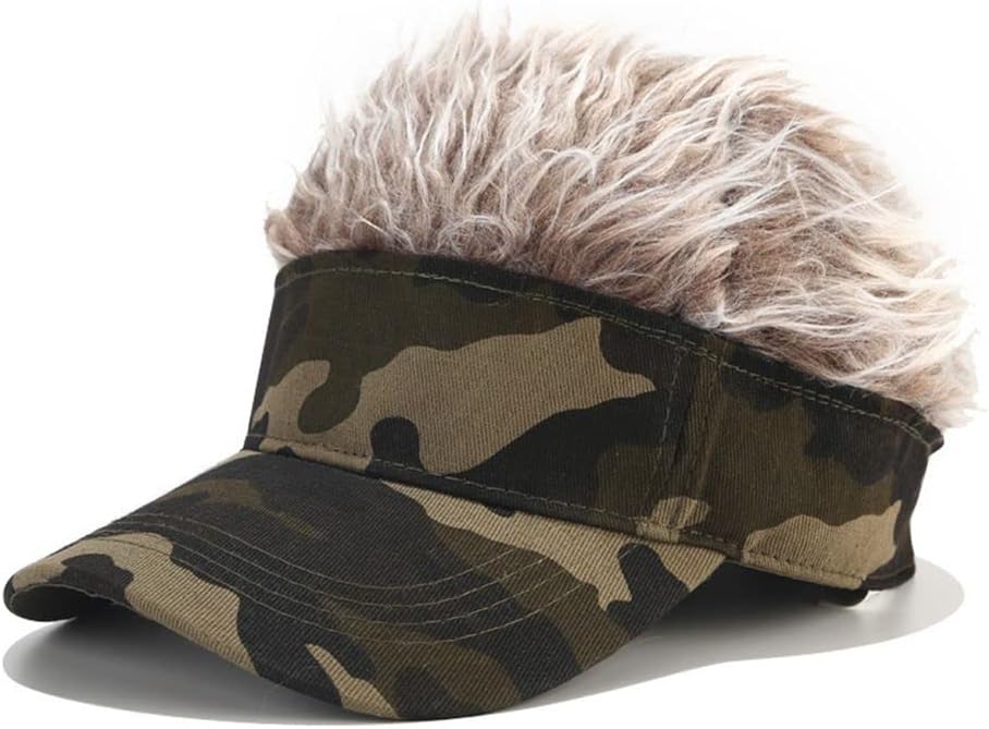 Visera para hombre con pelo falso, sombrero de visera novedoso con pelo para hombres, sombreros de sol creativos, gorras de golf ajustables para