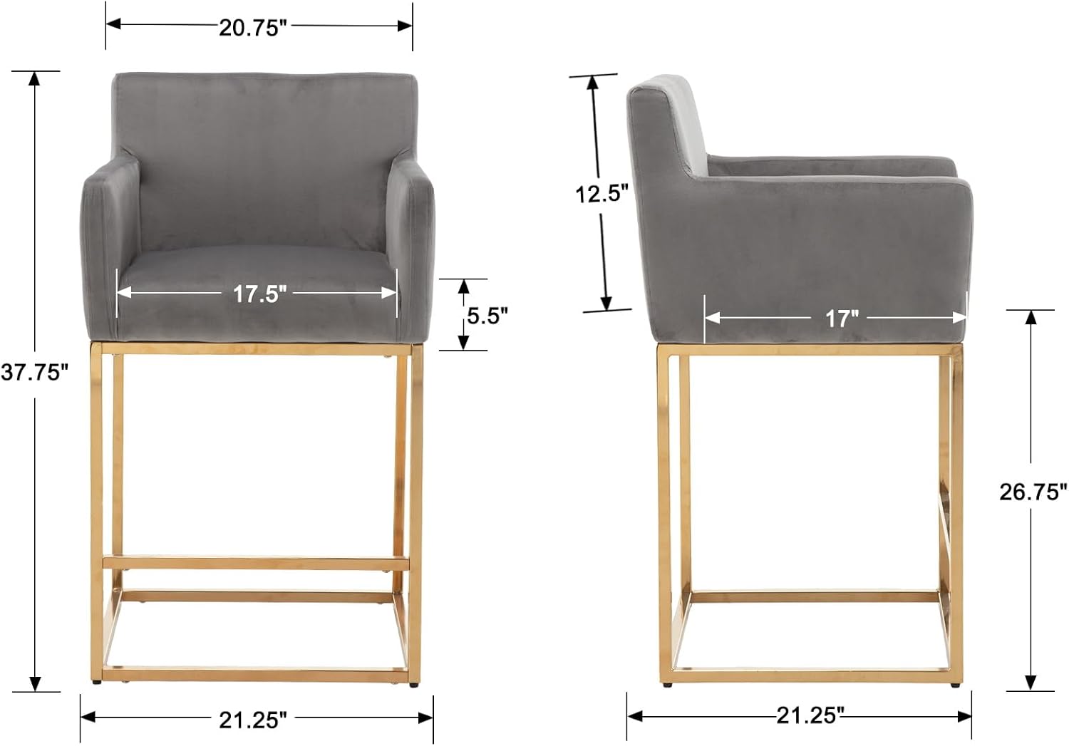Juego de 2 taburetes de bar tapizados de tela de terciopelo con respaldo y brazos, sillas de bar de metal, taburetes de cocina para isla, bar en