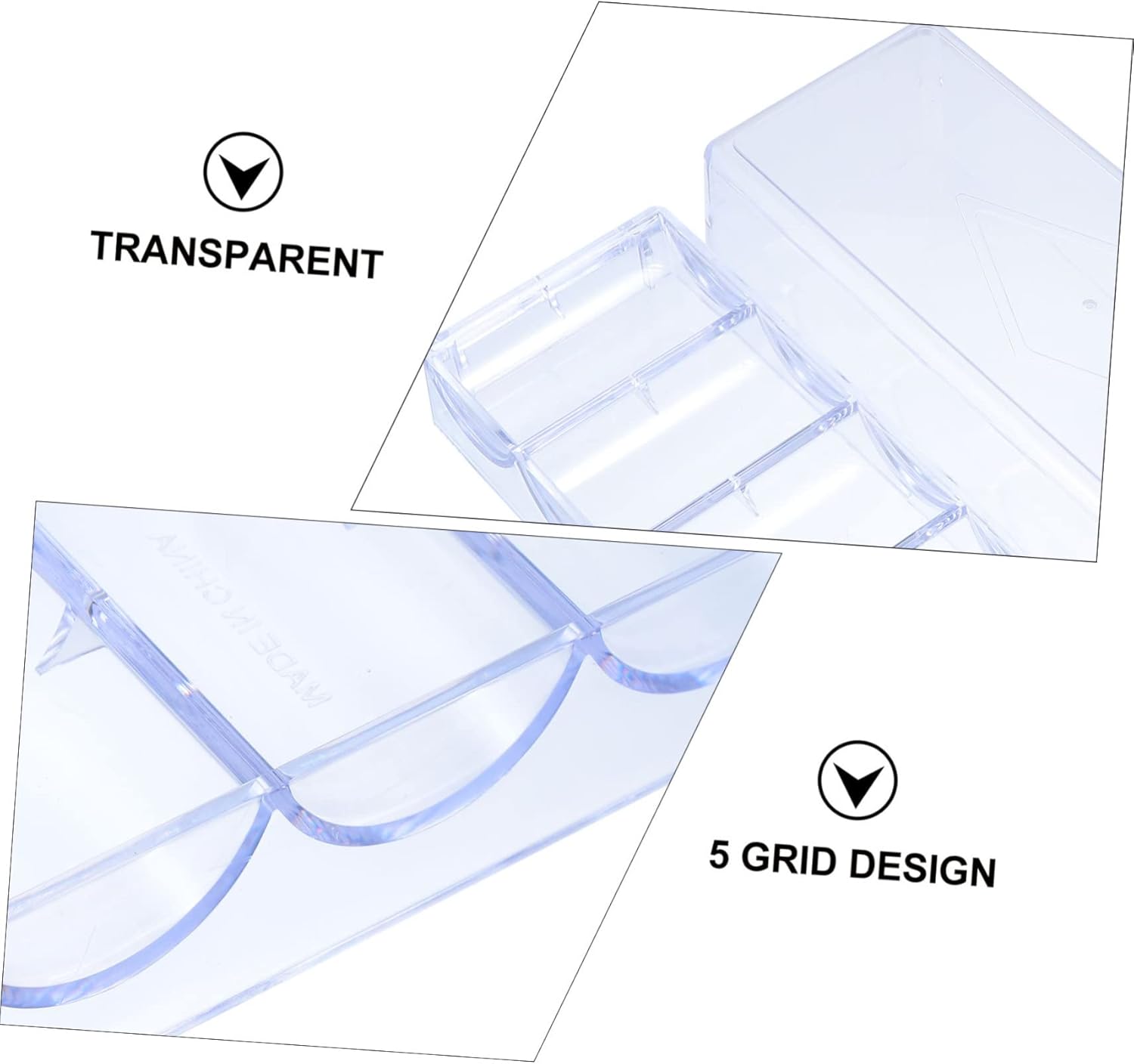 LABRIMP Contenedor de almacenamiento de 5 compartimentos de plástico, caja de chips, contenedor transparente, caja organizadora transparente para
