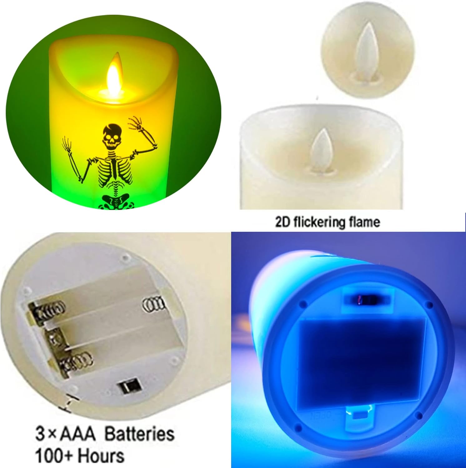 Encanto – Vela milagrosa de plástico LED mágica sin llama con llama móvil, 12 modos de vela sin humo (con control remoto de calavera milagrosa)