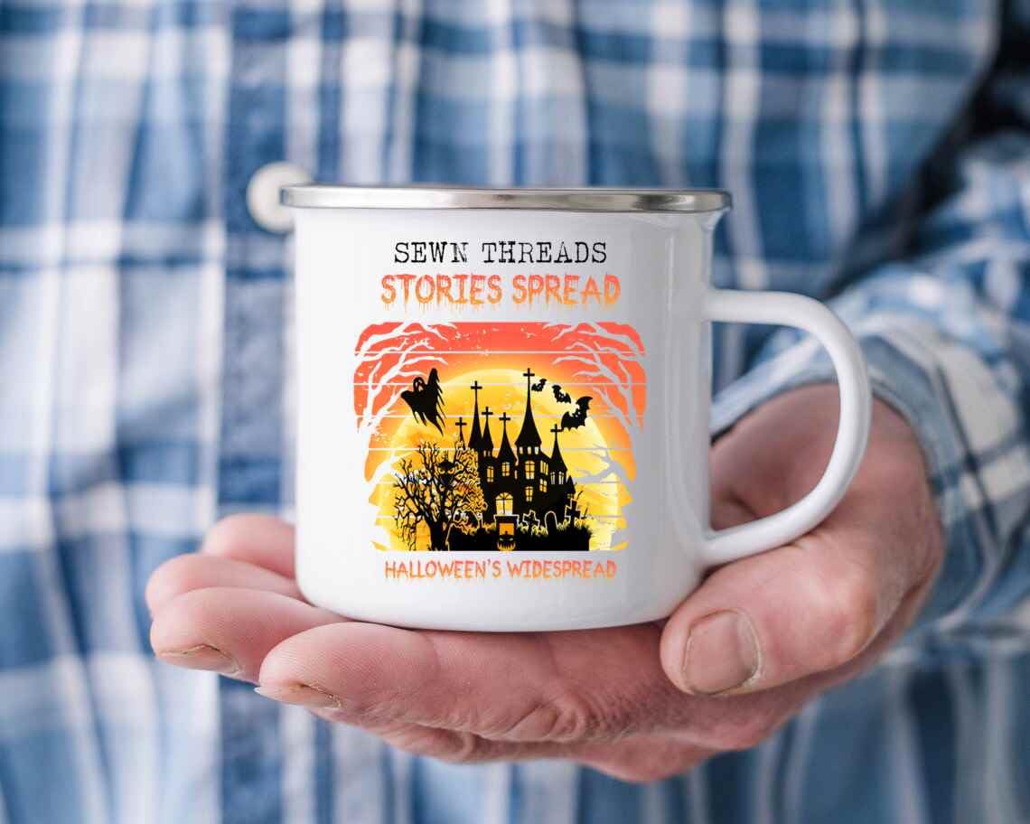 Inspirational Gift Spooky Threads Stories for Girls – Tales Of Halloween’s Widespread 12 Oz White Stainless Steel Camping Mug
