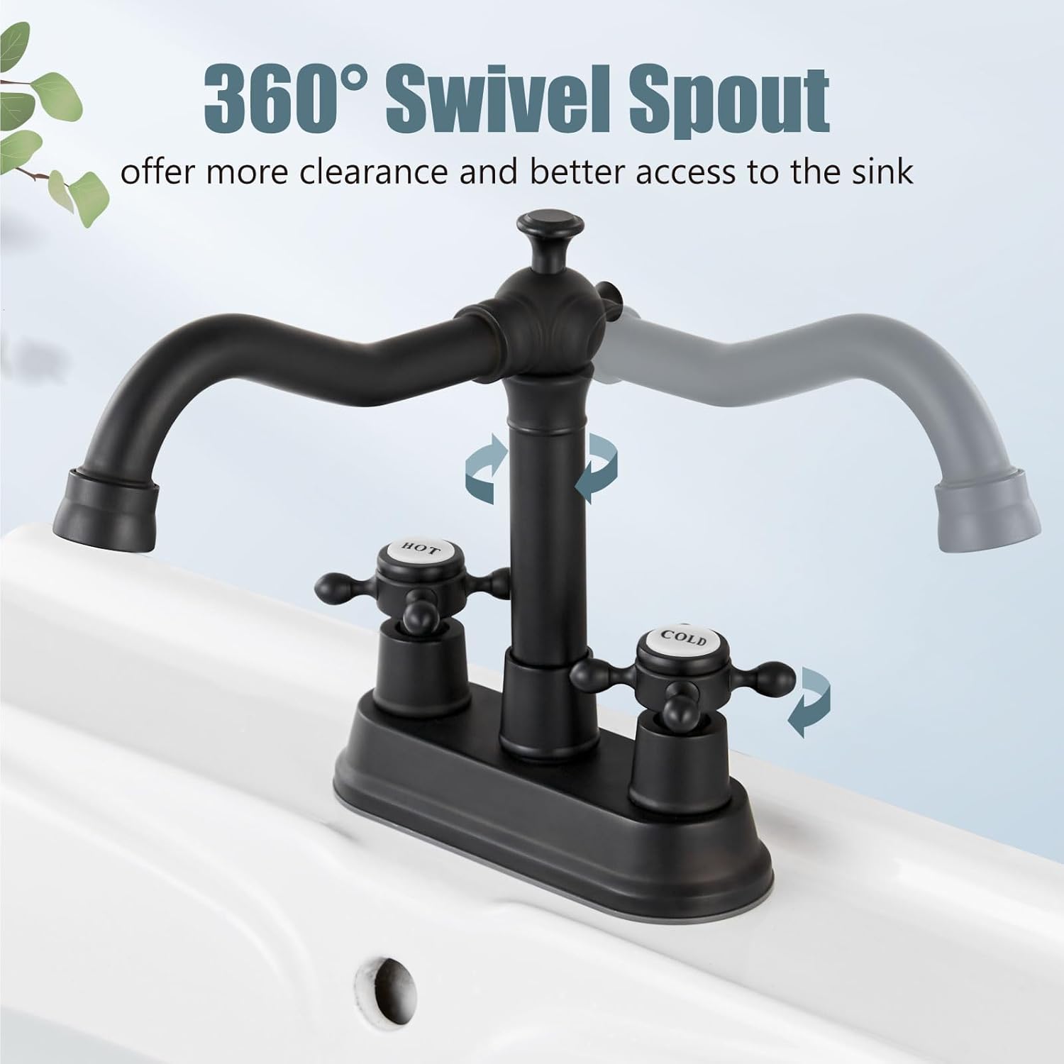 Aolemi Grifo de lavabo de baño negro mate con 2 asas cruzadas de 4 pulgadas, grifo mezclador de lavabo para lavabo de baño, utilidad para lavabo, 3