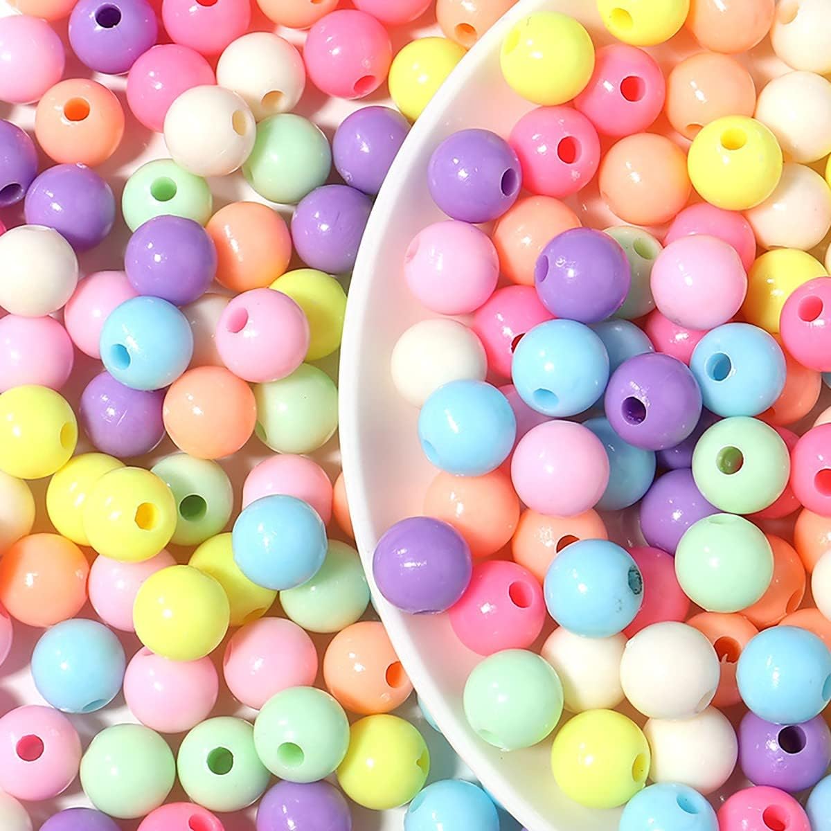 300 cuentas redondas de acrílico de color macarrón de 0.315in para hacer joyas, cuentas de plástico de colores mixtos al azar para hacer pulseras,