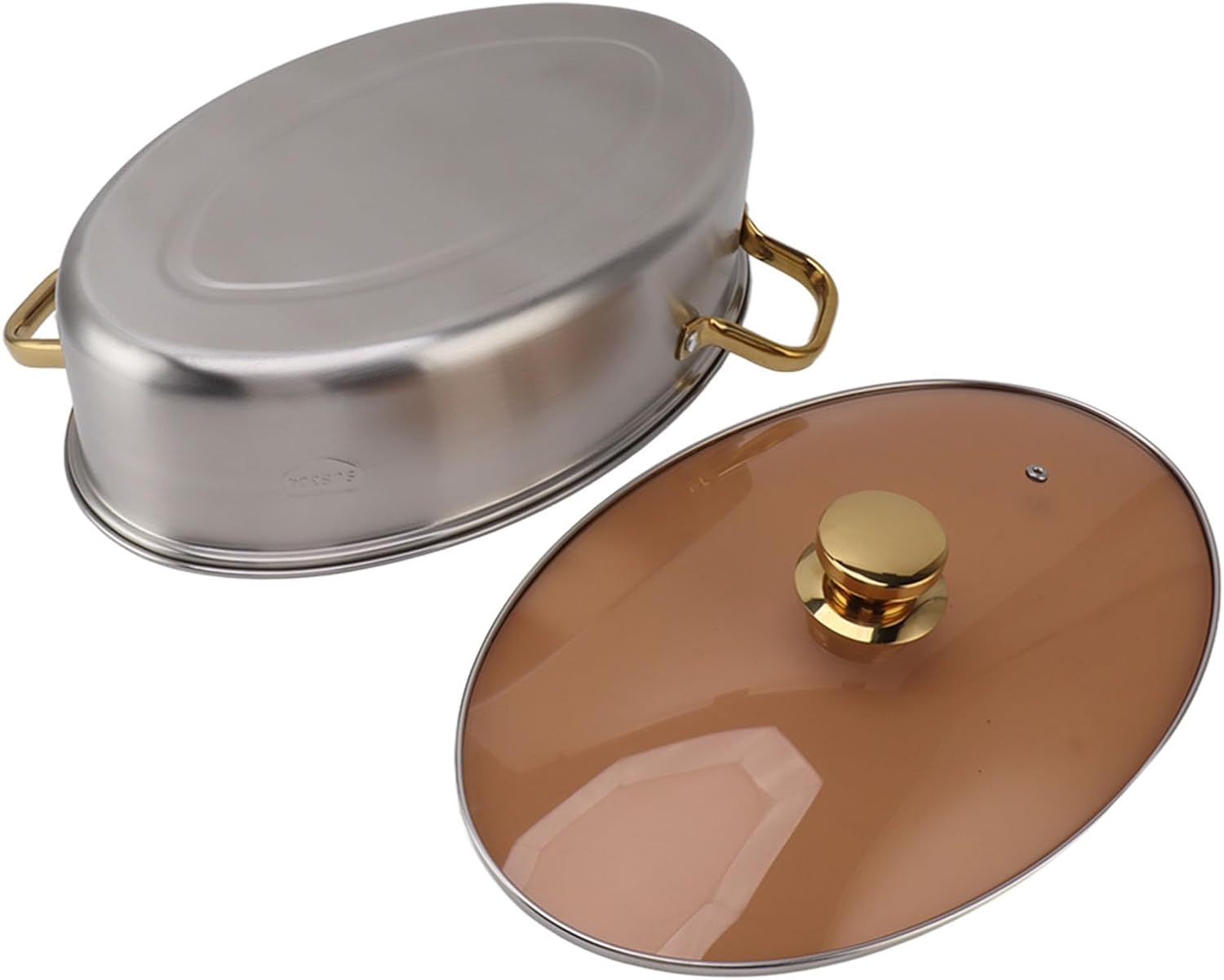 Vaporizador de pescado de acero inoxidable, olla ovalada resistente con tapa de sartén de cerámica, olla de cocina multiusos para cocinar sopa de