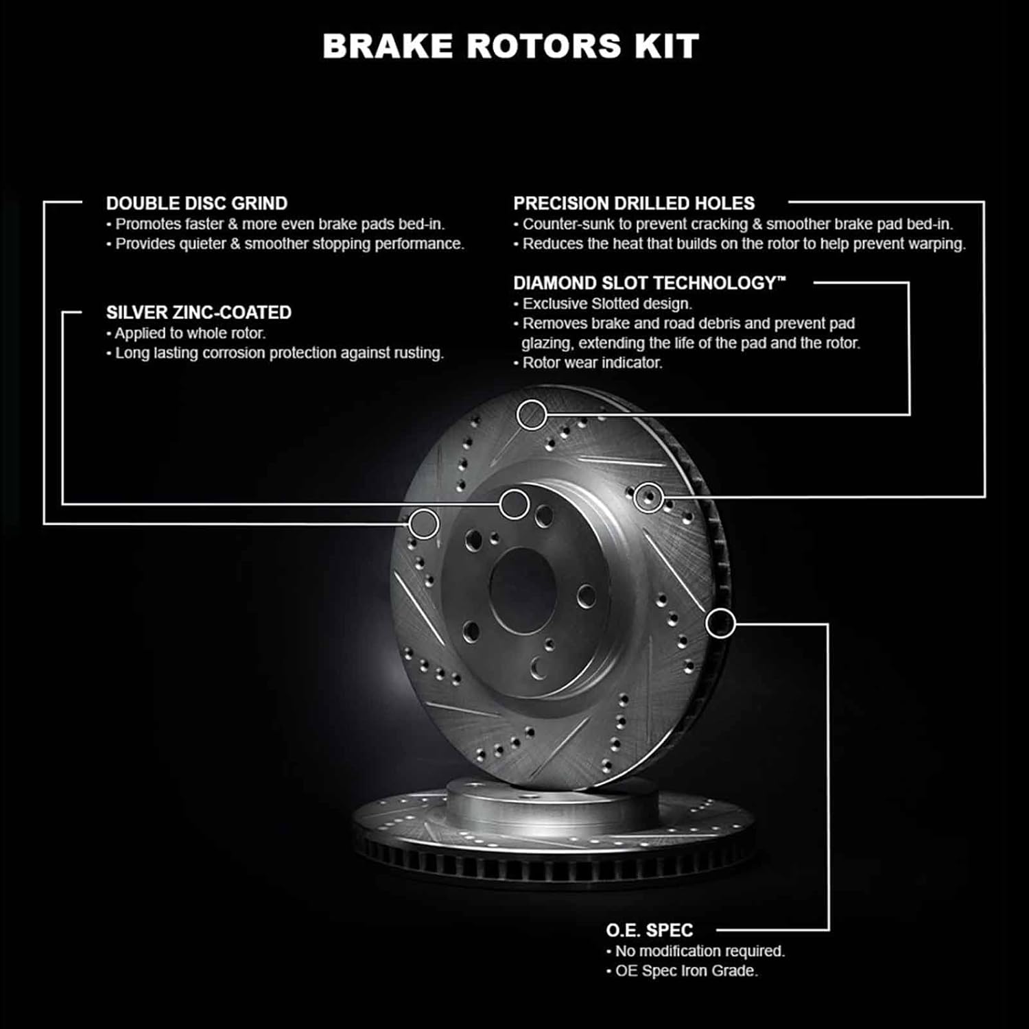 R1 Concepts Kit de rotor de freno delantero  Rotores de freno  Disco de freno  Perforado y ranuradoCompatible con Daewoo Leganza 1999-2002