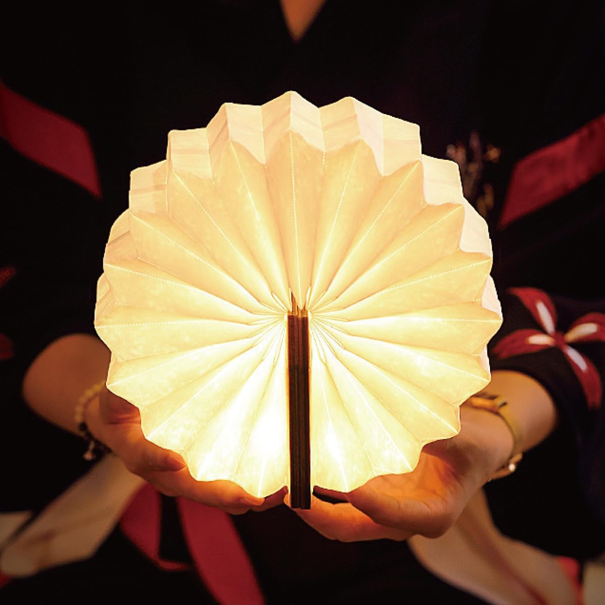 ZBOLE Originality – Lámpara plegable de órgano, lámpara de escritorio portátil de madera, iluminación ambiental, linterna de papel LED creativa con