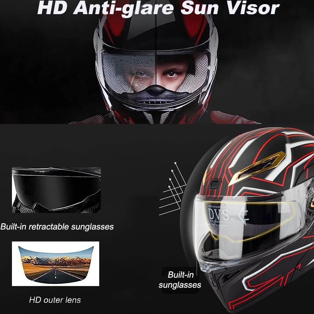 Casco modular Bluetooth para motocicleta, soporte Bluetooth para 2 personas, casco integrado de cara completa, casco abatible con visera solar