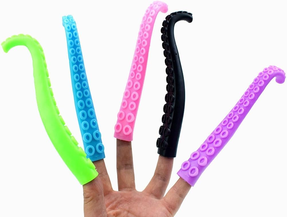 10 marionetas de dedo de tentáculo de pulpo, colores surtidos