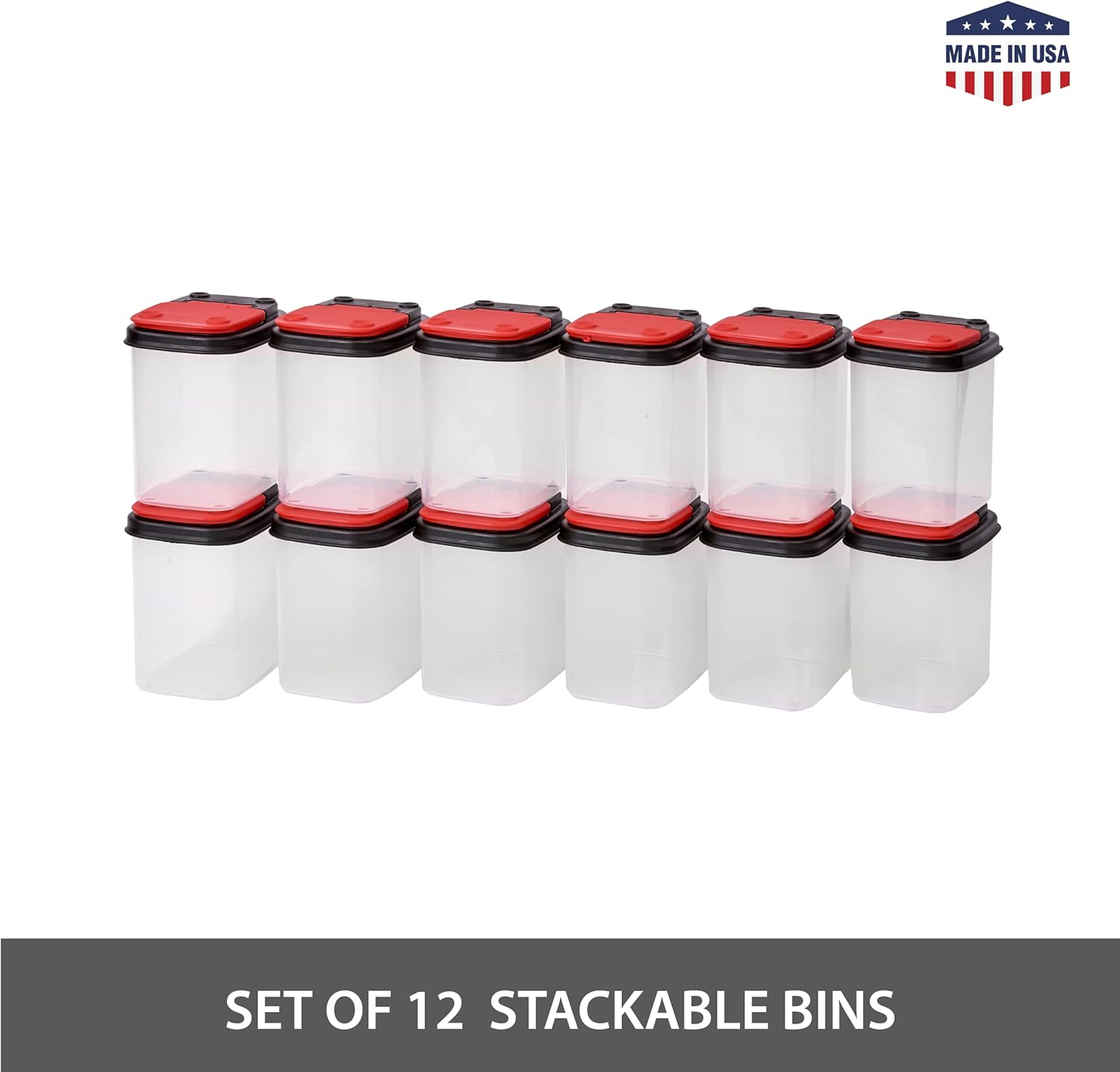 Buddeez Contenedores de almacenamiento de Bits and Bolts, paquete de 12, rojo