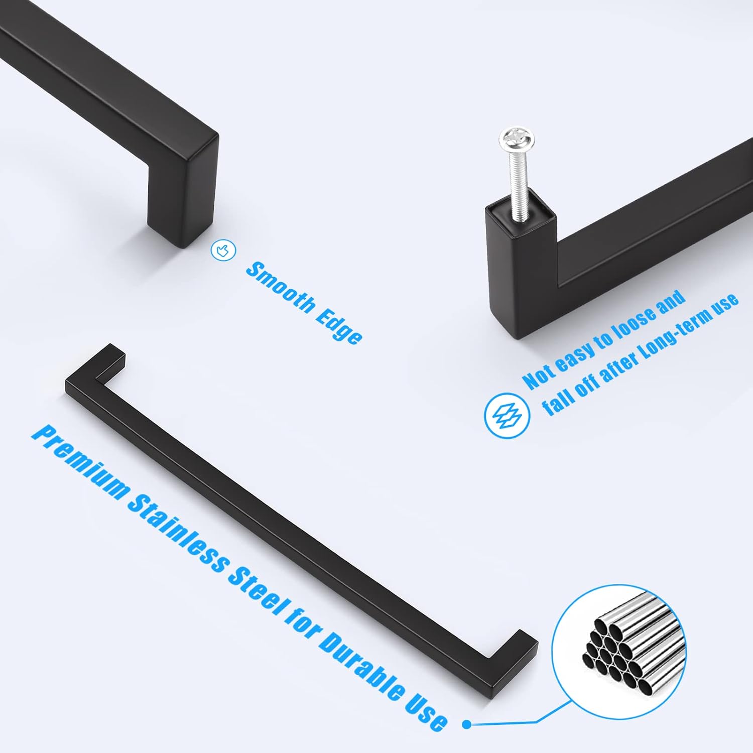 Juego de manijas de puerta de acero inoxidable de 12 de ancho, esquinas cuadradas, para armario de cocina