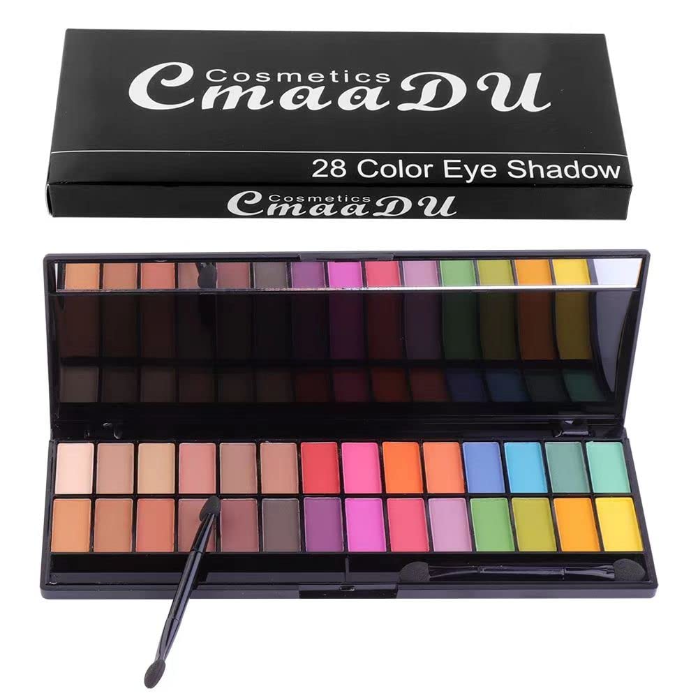 MEIBANFA Paleta de sombras de ojos de 28 colores, paleta de maquillaje de ojos, mate, brillante, duradera, impermeable, con cepillo de espejo,