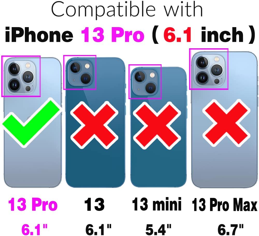 Asuwish Funda de teléfono para iPhone 13 Pro de 6.1 pulgadas, funda tipo cartera con protector de pantalla de vidrio templado y anillo con bloqueo