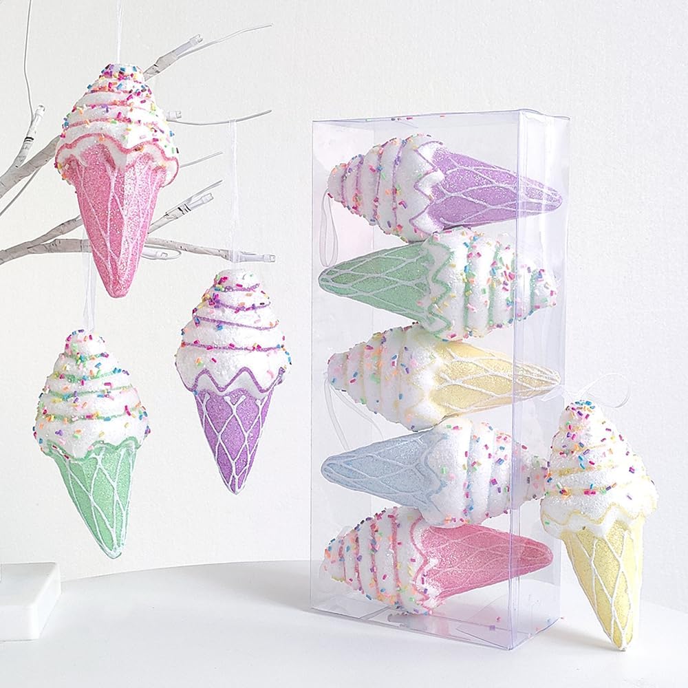 Adornos de decoración de fiesta de helado, 5 piezas de regalo para colgar en el árbol de Navidad, regalo de caramelo, postre de color macarrón,