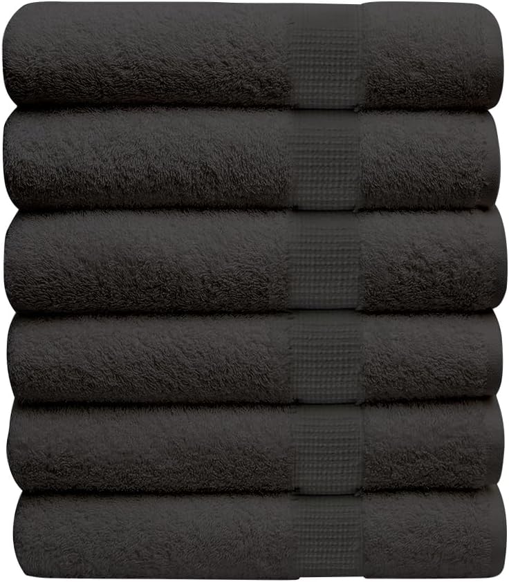 Pearl Linens Juego de 6 toallas de baño 100% algodón prémium para gimnasio, piscina y spa, 24 x 50 pulgadas, toallas de baño de lujo, 500 GSM,