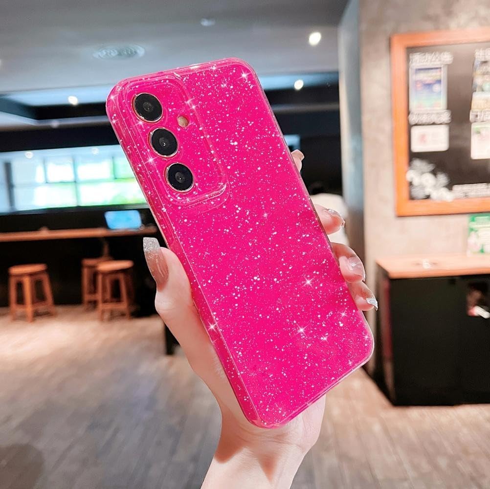 Finyosee Funda compatible con Samsung Galaxy S23 FE 5G, bonito color neón brillante, con purpurina, delgada, delgada, a prueba de golpes, funda de