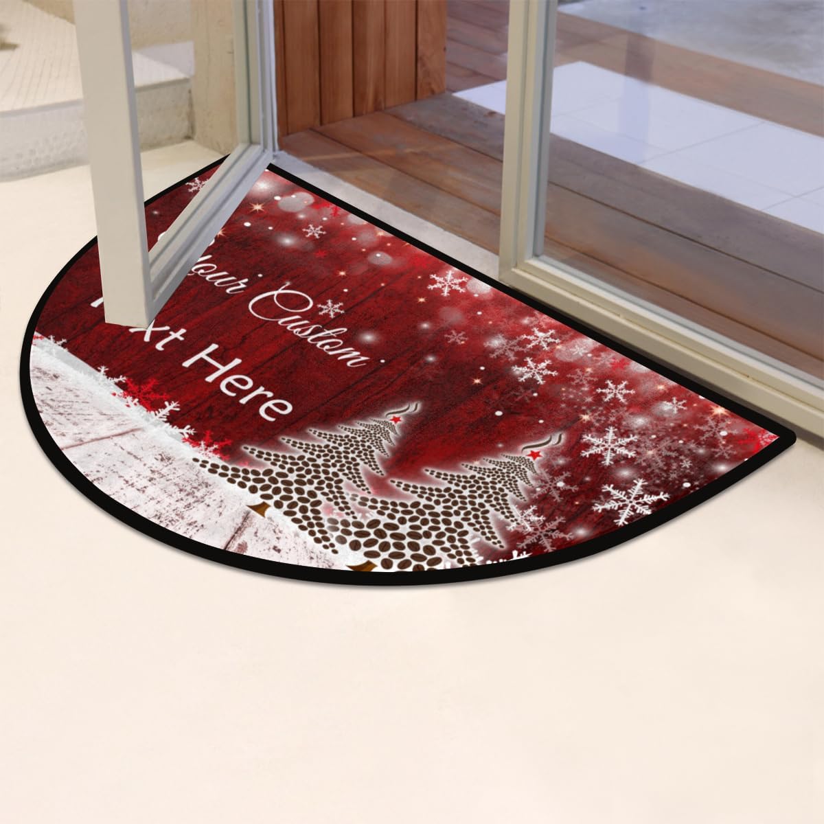 FZDXZJJ Tapete de Navidad medio redondo personalizado, diseño de árbol de café, tapete de bienvenida para puerta delantera, para exteriores,
