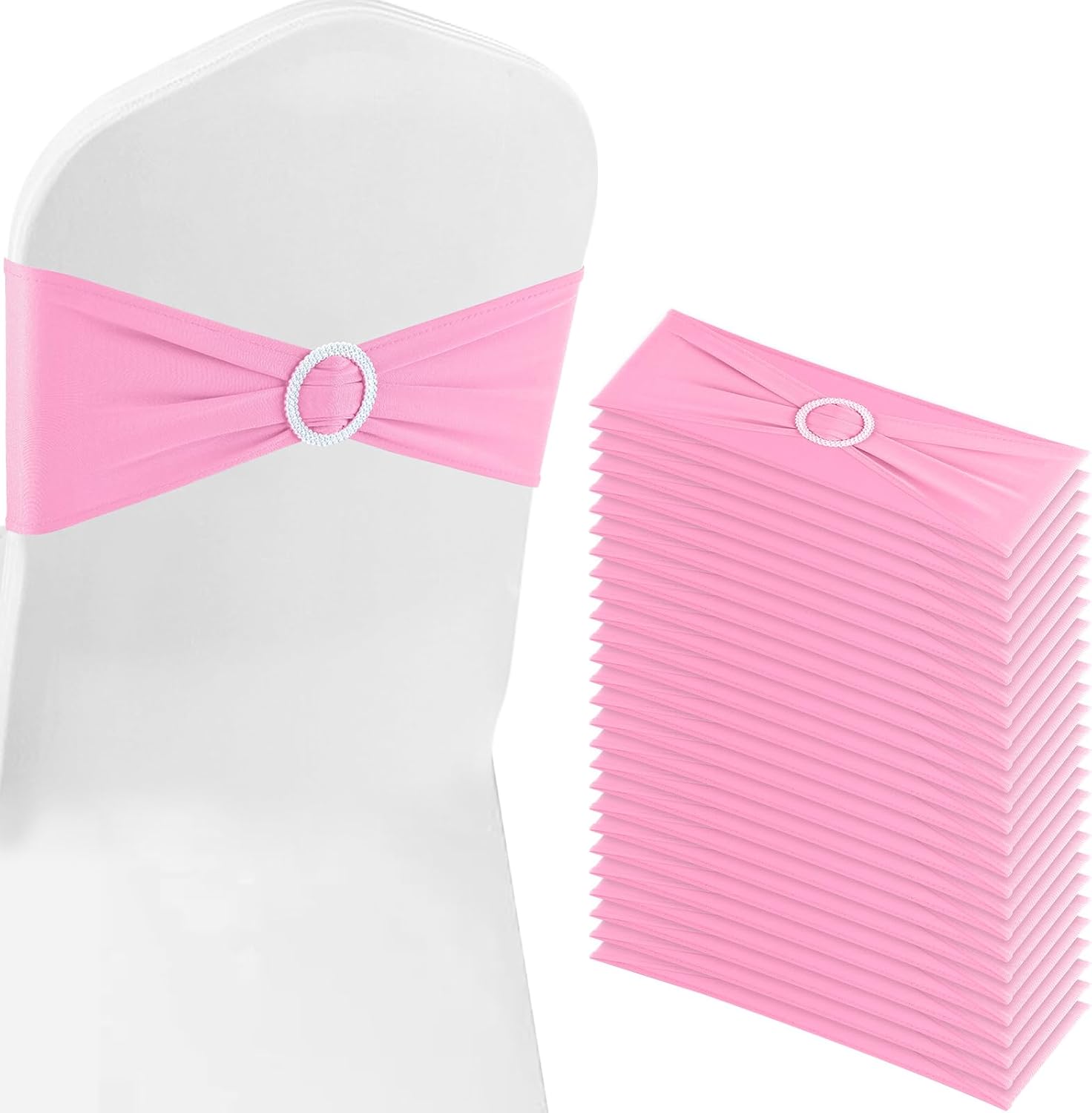 BOUBONI Paquete de 50 bandas elásticas de elastano para silla con hebillas para sillas plegables, bodas, fiestas, recepciones, baby shower, eventos,