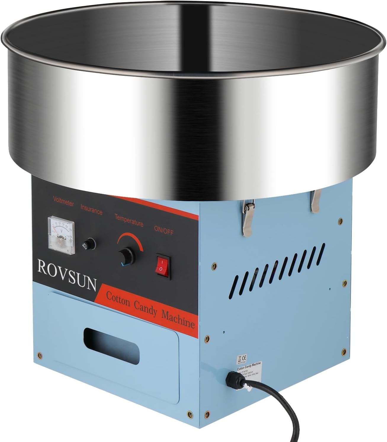 ROVSUN Máquina comercial de algodón de azúcar, 21 pulgadas, máquina eléctrica de algodón de azúcar con cuenco de acero inoxidable, cuchara de azúcar