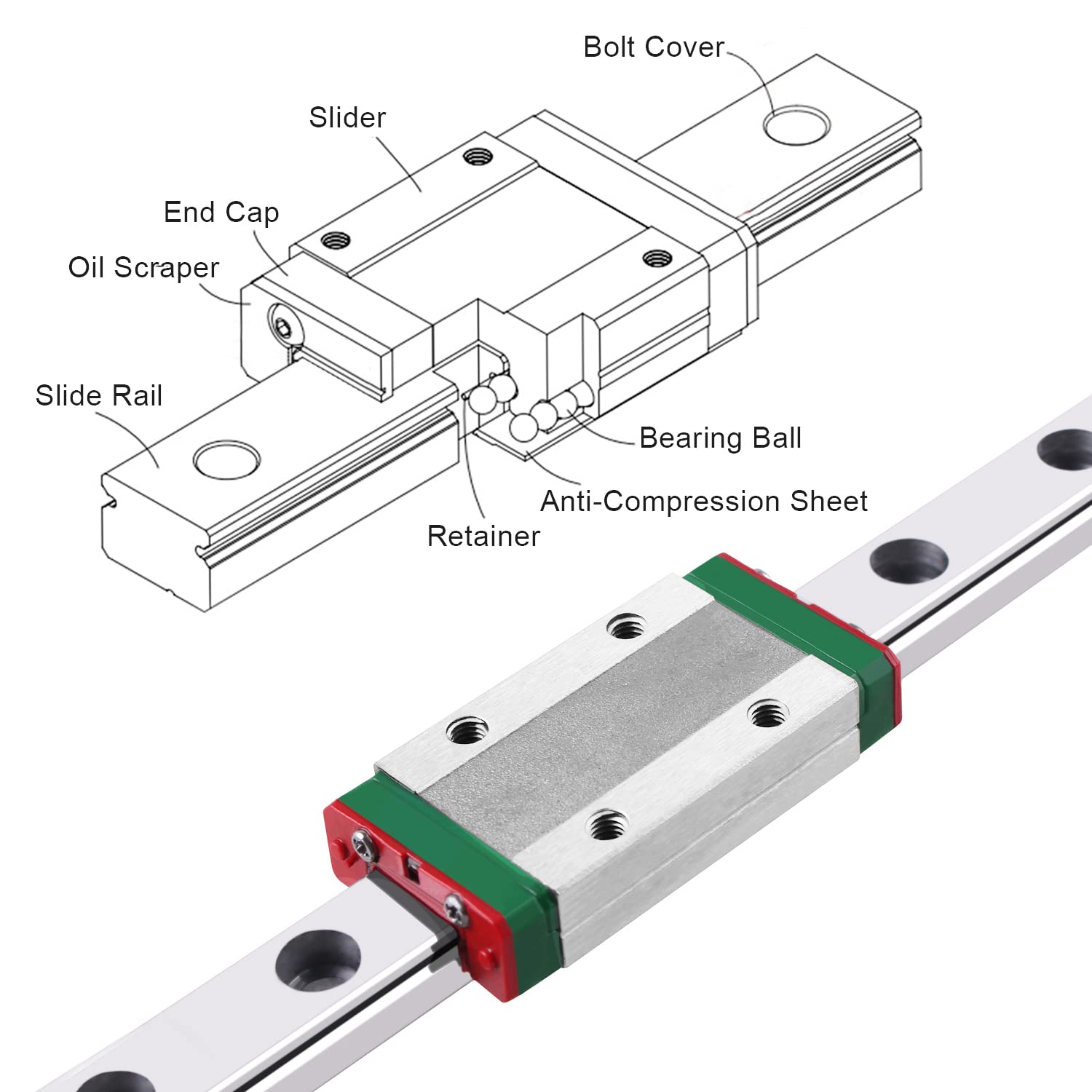 Guía de riel lineal MGN9 de 13.780 in con bloque de transporte de rodamientos lineales MGN9H, mini riel lineal para impresora 3D de bricolaje (tipo