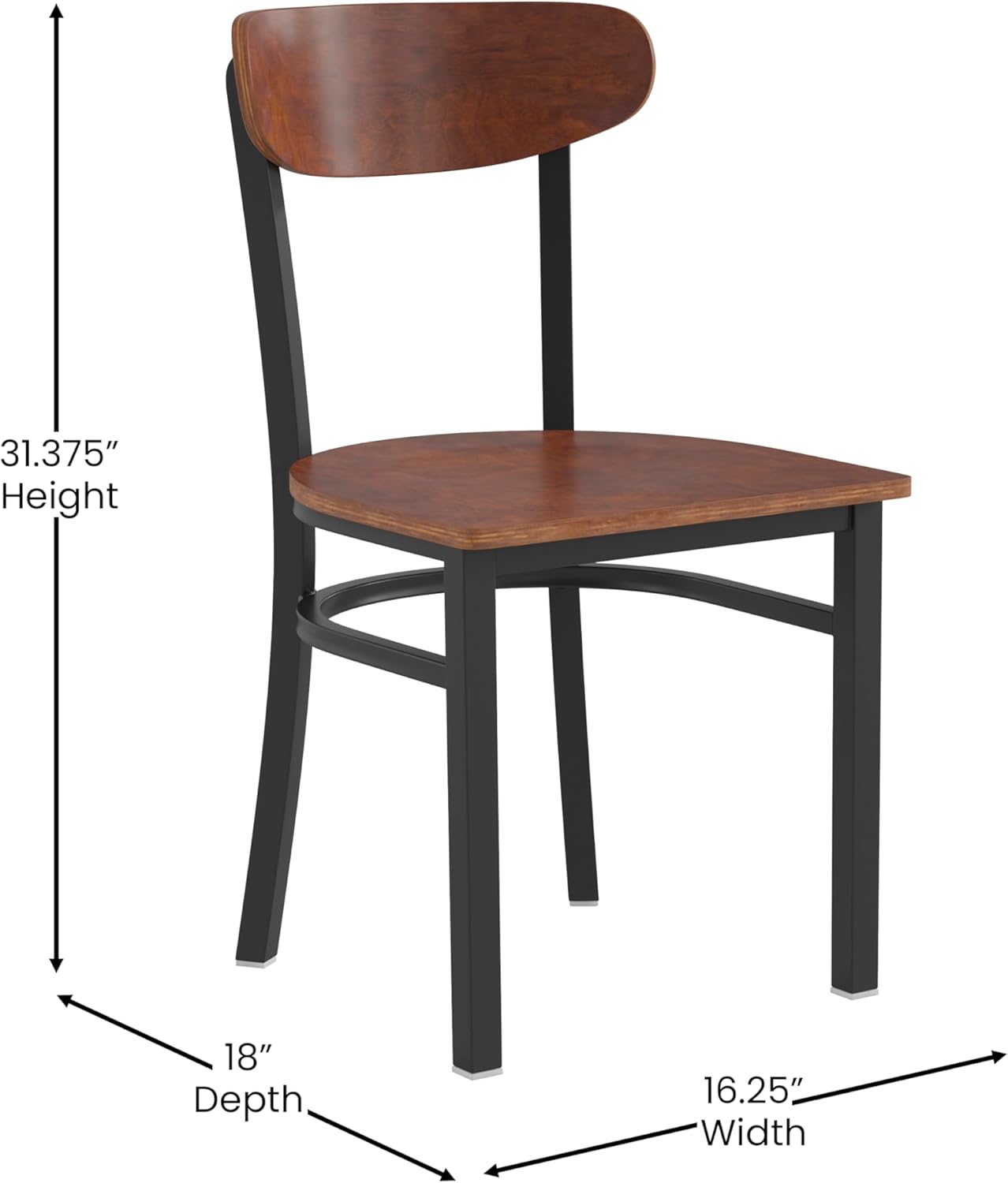 Flash Furniture Wright – Silla de comedor de grado comercial, asiento de madera maciza con acabado de nogal y respaldo de boomerang, 500 libras de