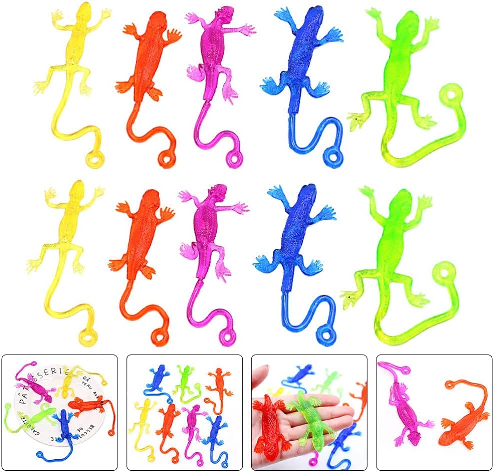 STOBOK Lagarto pegajoso, 24 piezas de juguetes pegajosos divertidos de lagarto de manos pegajosas, figuras de lagarto de gecko, juguetes elásticos