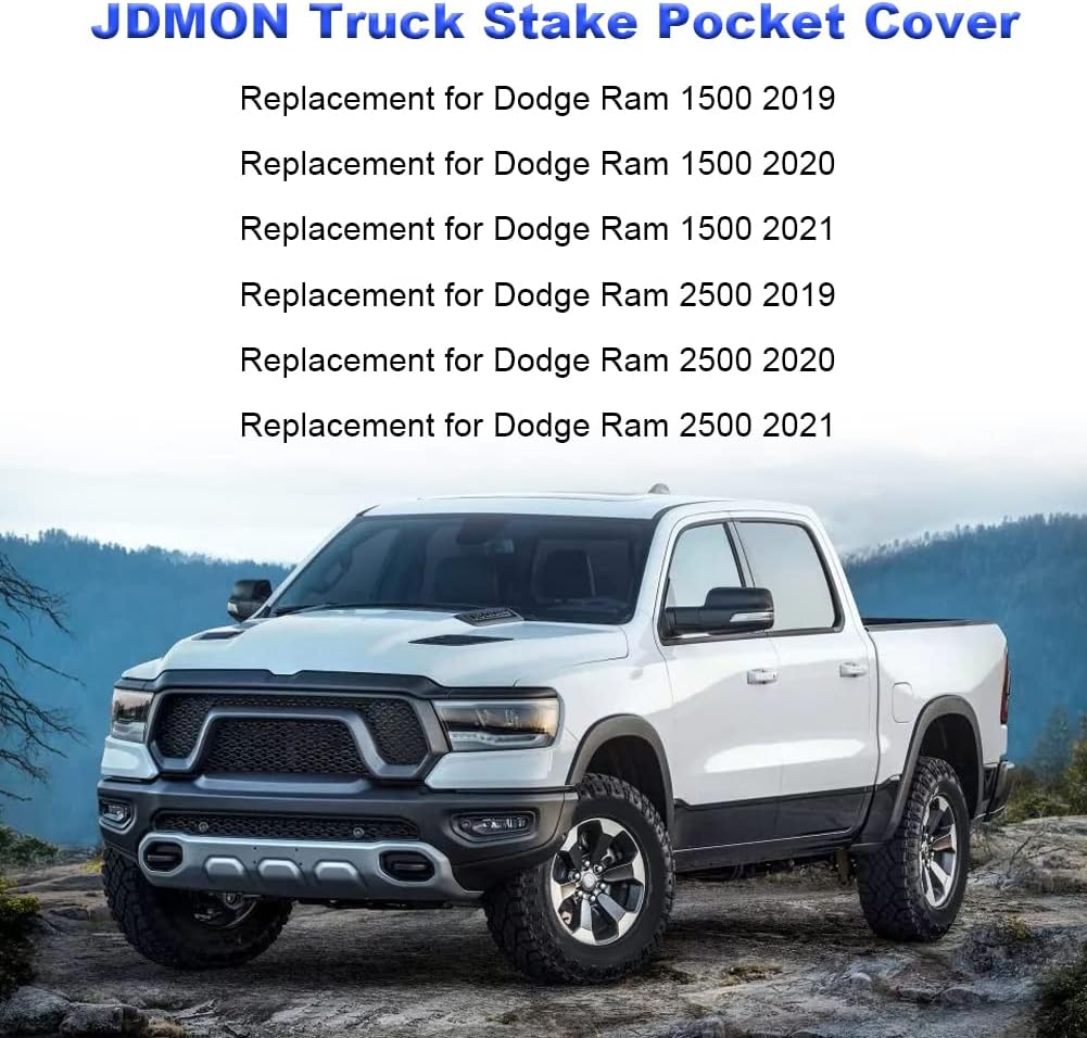 JDMON Repuesto para cubierta de bolsillo de estaca Dodge Ram 1500 2500 2019 2020 2021 cubierta de bolsillo de estaca para riel de caja de camión, 2