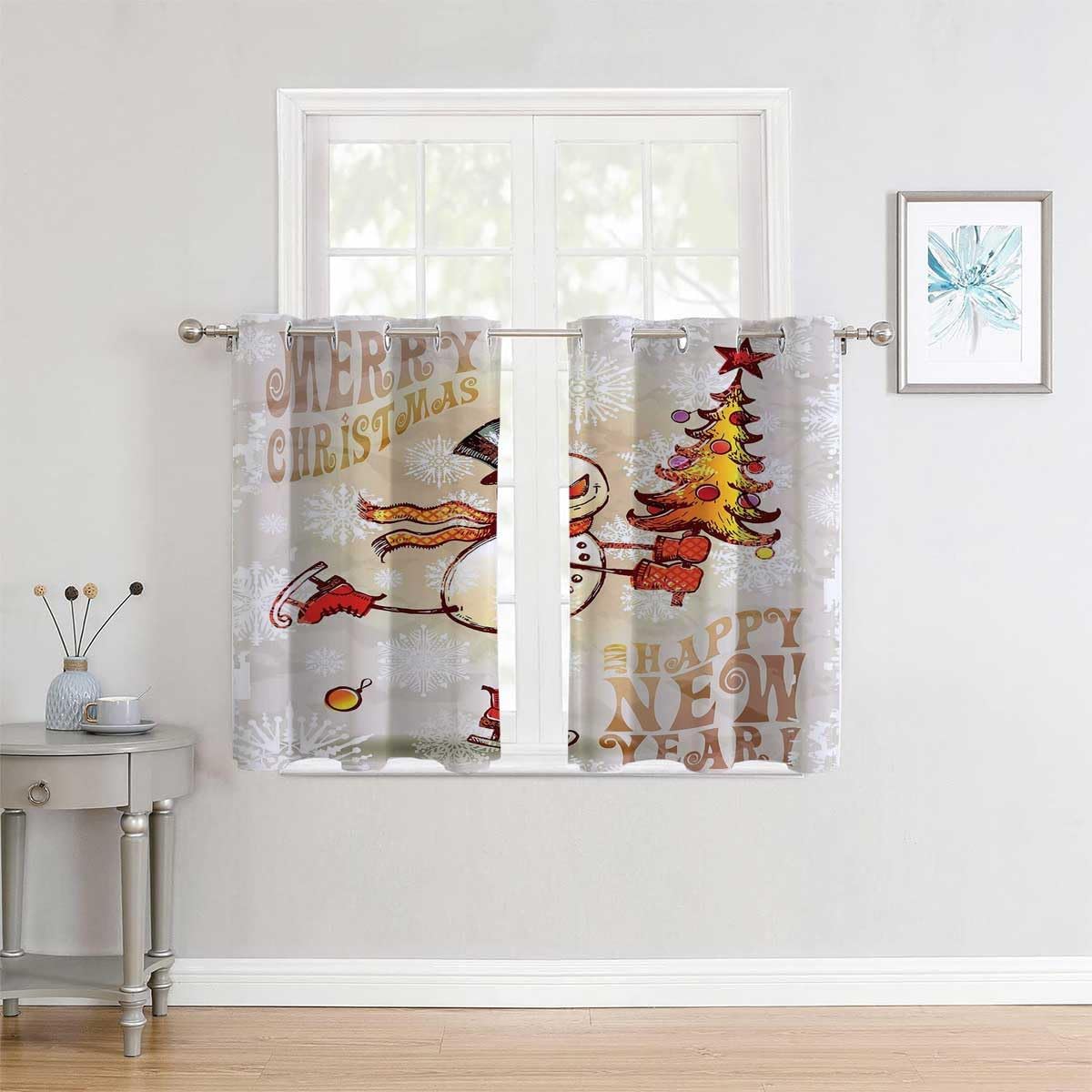 YANFENQI Cortinas para Habitacion Christmas Grommet Short Curtains for Closet with No Door Room Darkening 55Inch Width by 72Inch Length,2 Panels
