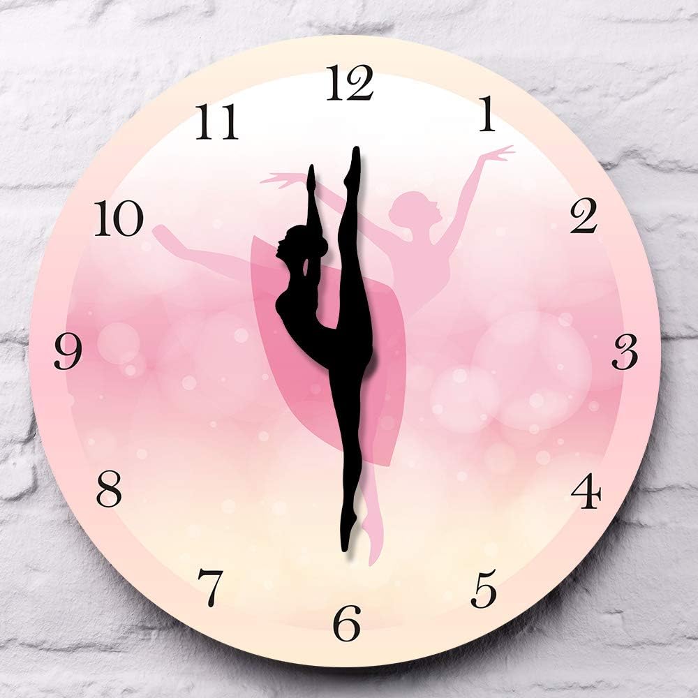 Ballet Girl Princesa Rosa Reloj de Pared Bebé Niña Bailando Reloj de Pared Bailarina Movimiento Pierna Silenciosa Cuarzo Niña Dormitorio Decoración