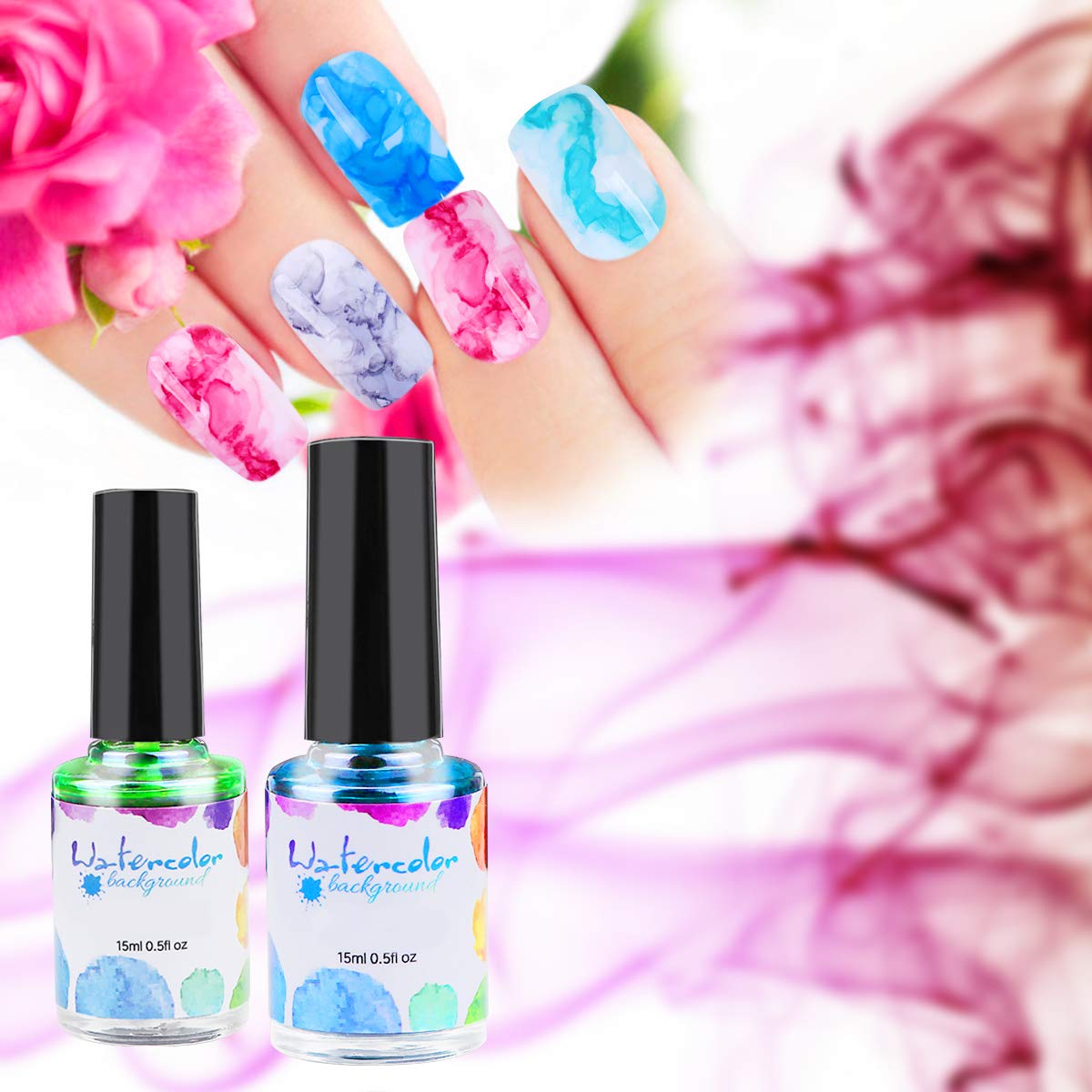Blooming – Juego de esmaltes de uñas de gel con acuarela de tinta, color mármol, degradado, arte de uñas, tinte de agua para mujeres y niñas (6