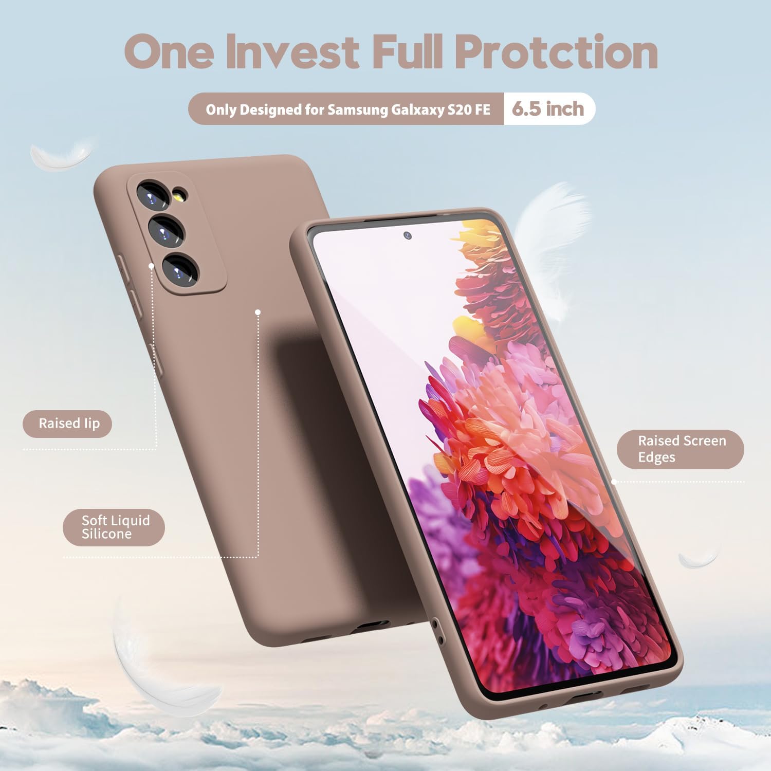 oakxco Funda para teléfono Samsung Galaxy S20 FE 5G de silicona líquida, bonita funda delgada delgada de goma suave TPU lisa de gel para mujeres y