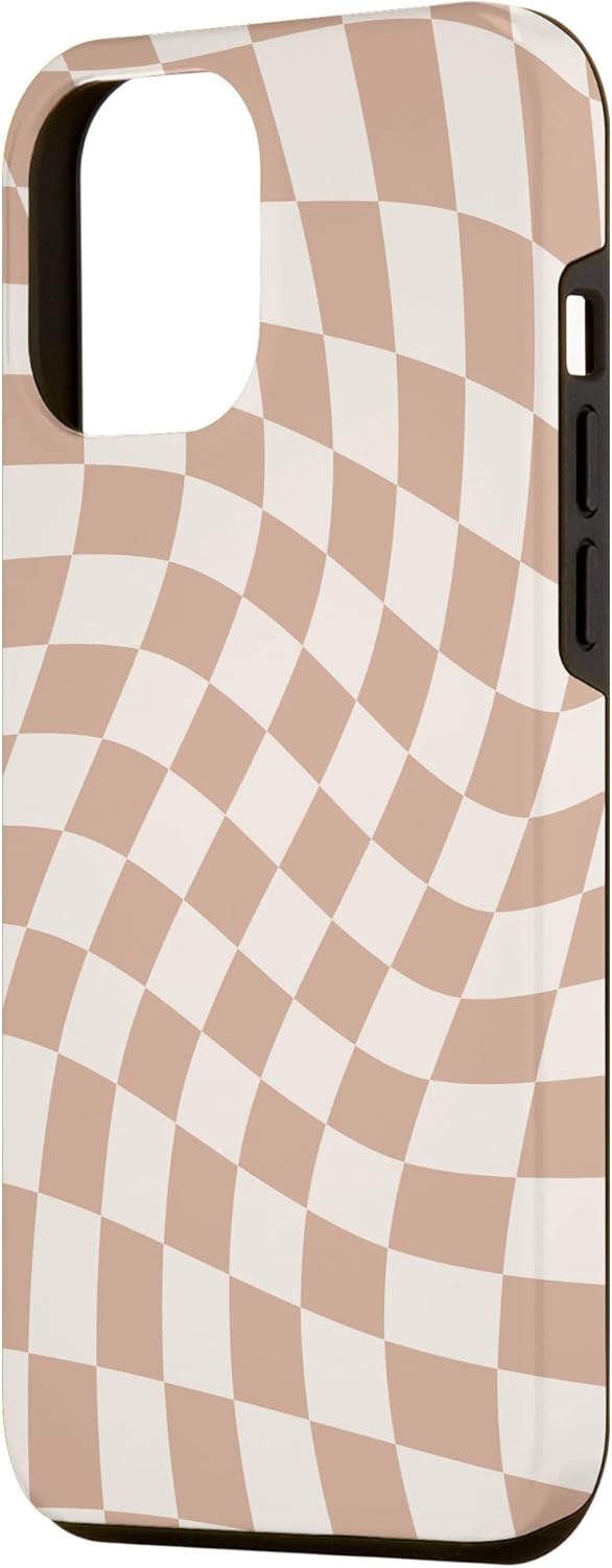 iPhone 12 Pro Max Beige Crema Twisted Checered Swirl 60s 70s estuche estético marrón