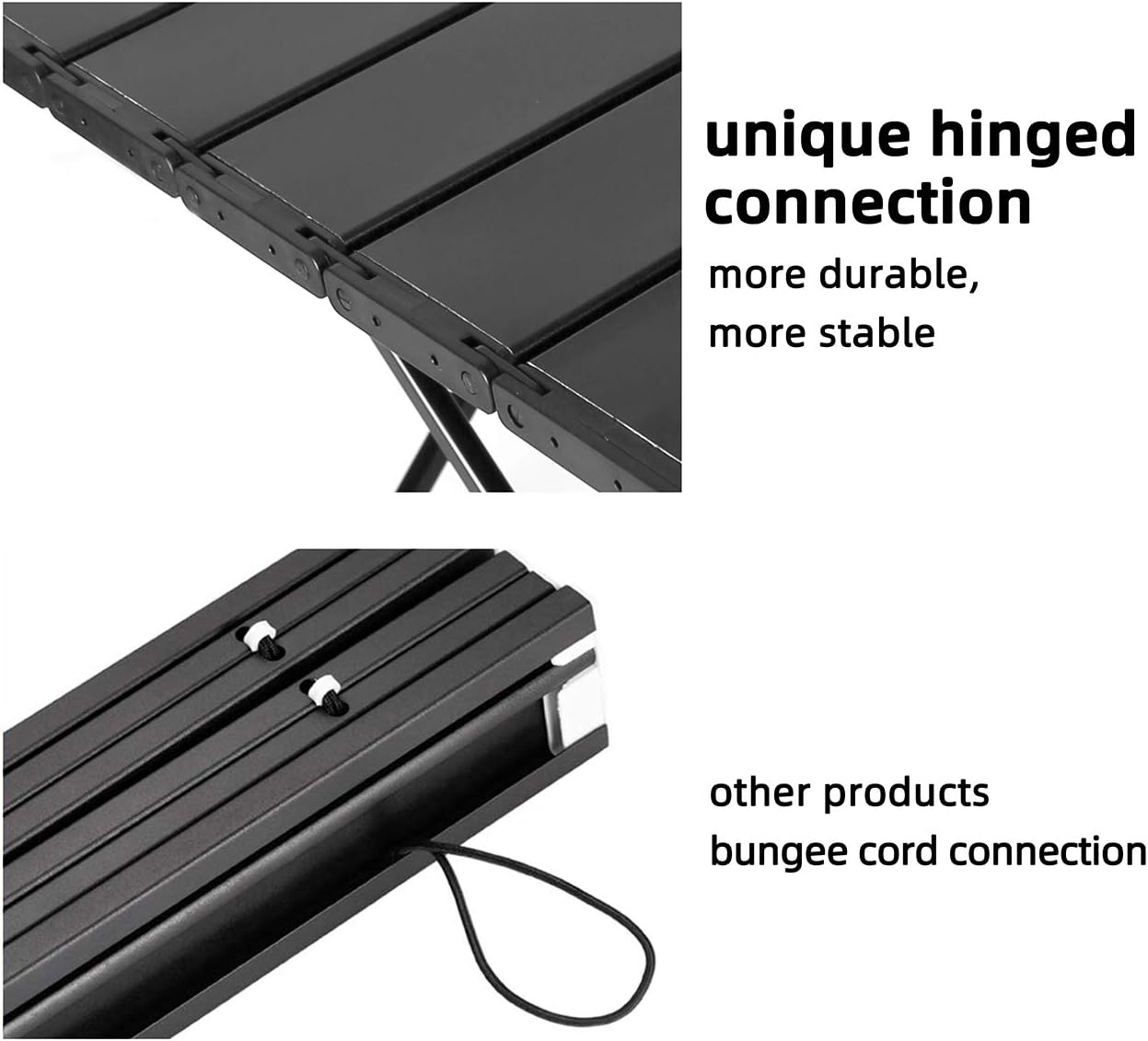 ROCK CLOUD Mesa de playa plegable y compacta ultraligera de dos alturas de aluminio ajustable Mini mesa de camping portátil (negro – grande)