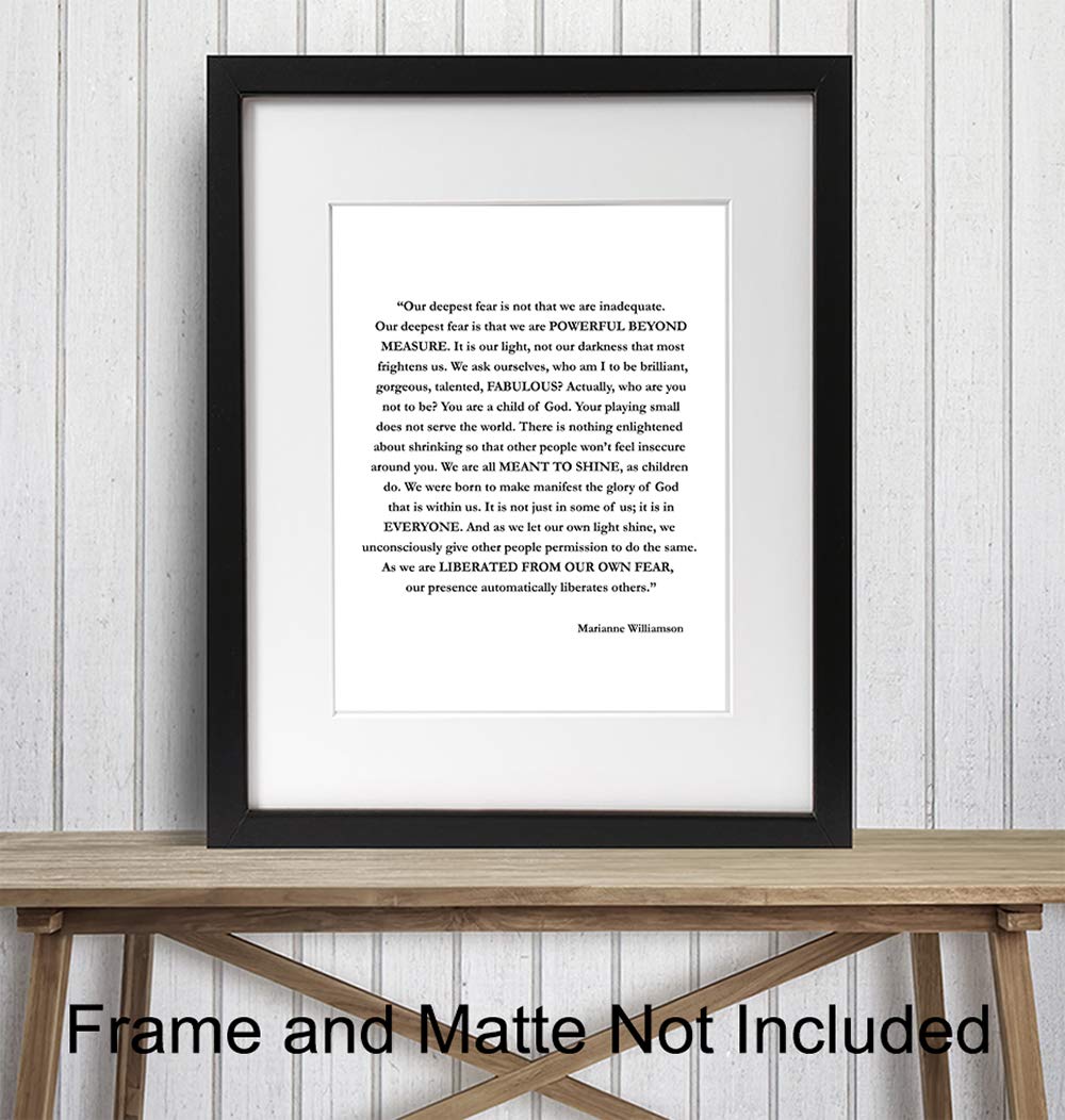 Marianne Williamson Deepest Fear Quote Wall Art Print – Perfect for Office and Home Decor – Makes a Great Affordable Gift – Inspirational and