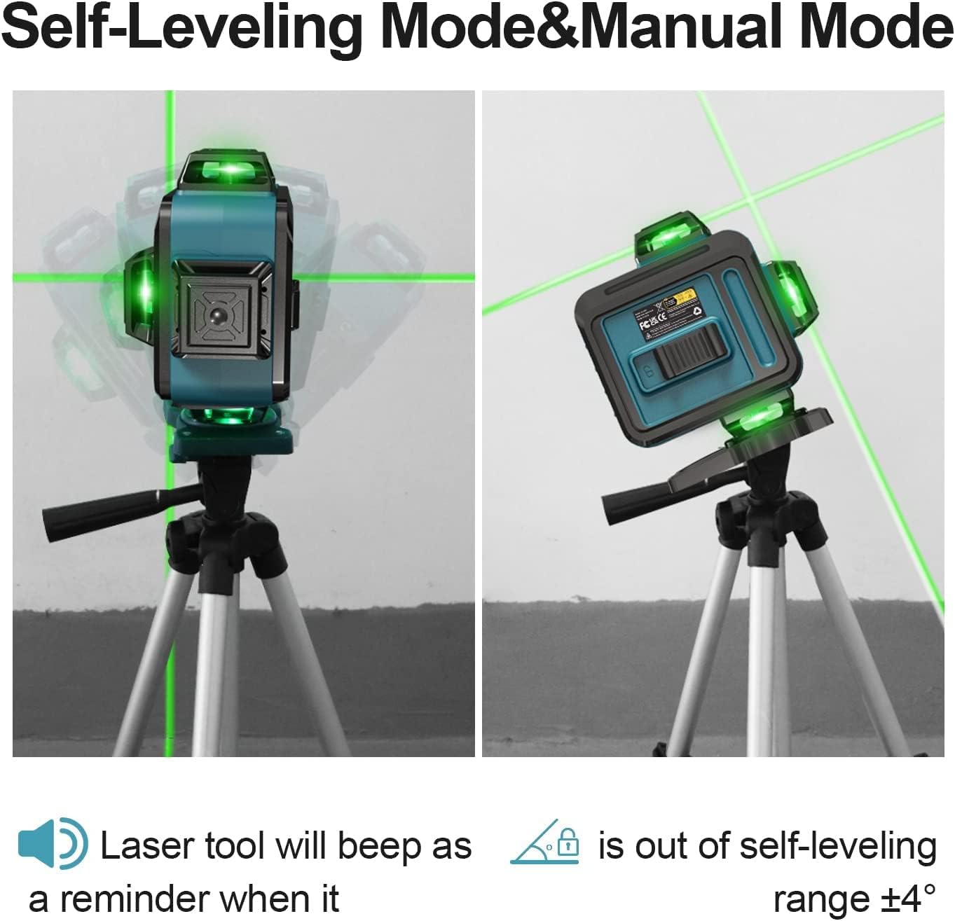 Nivel láser autonivelante de 131.2 ft, línea láser verde cruzada de 4 x 360, niveles láser de línea de modo de pulso, autonivelante horizontal y