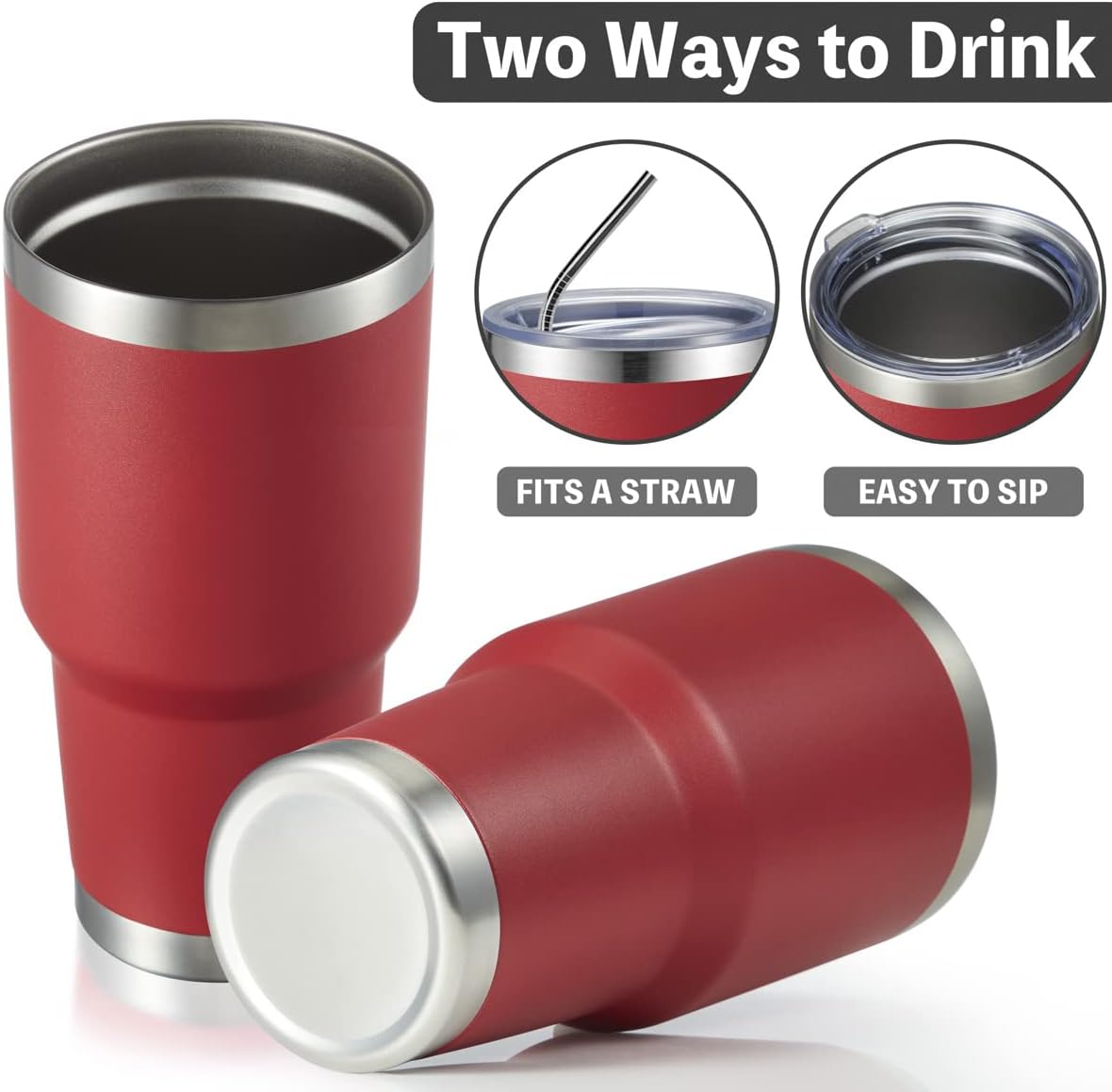 MEWAY Vaso de 30 onzas con aislamiento al vacío de doble pared, vaso de acero inoxidable con tapa, revestimiento de polvo duradero, taza de café