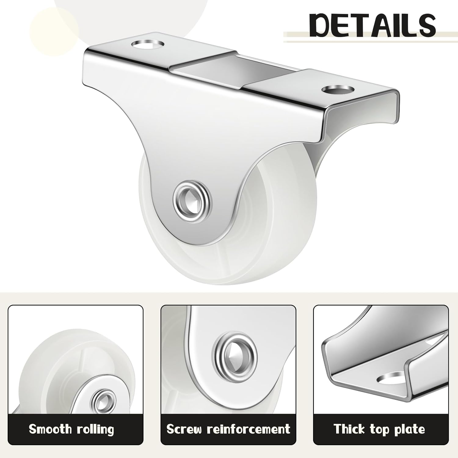Maitys 1 ruedas pequeñas rígidas no giratorias fijas con placa superior de metal, mini ruedas de plástico de polipropileno duro para muebles,