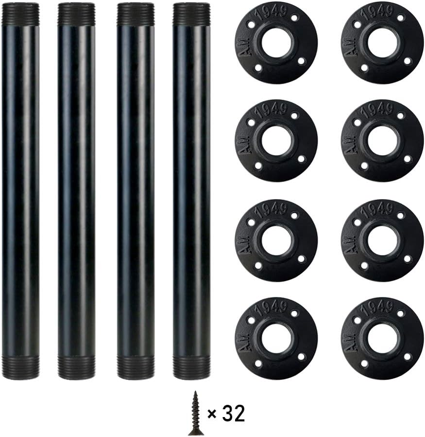 GeilSpace Patas de mesa de tubo industrial de 12 pulgadas, tubos de metal y bridas para mesas y muebles vintage personalizados, patas de escritorio