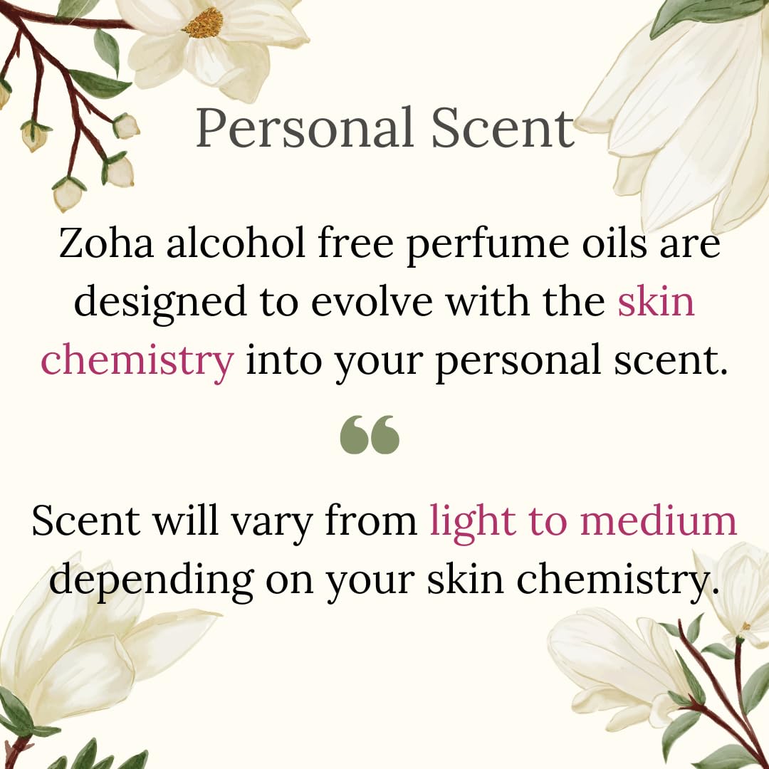 Zoha, Perfume Amber Bloom para mujeres y hombres, sin alcohol, hipoalergénica, vegana, fragancia aceite-niebla