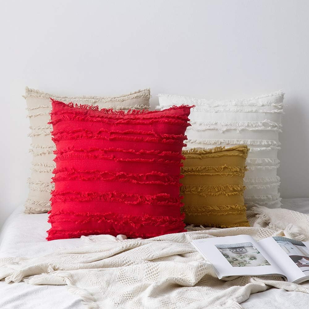 MIULEE Juego de 2 fundas de cojín decorativas de lino y estilo bohemio, con patrón jacquard a rayas, para sofá, sillón, sala de estar y dormitorio,