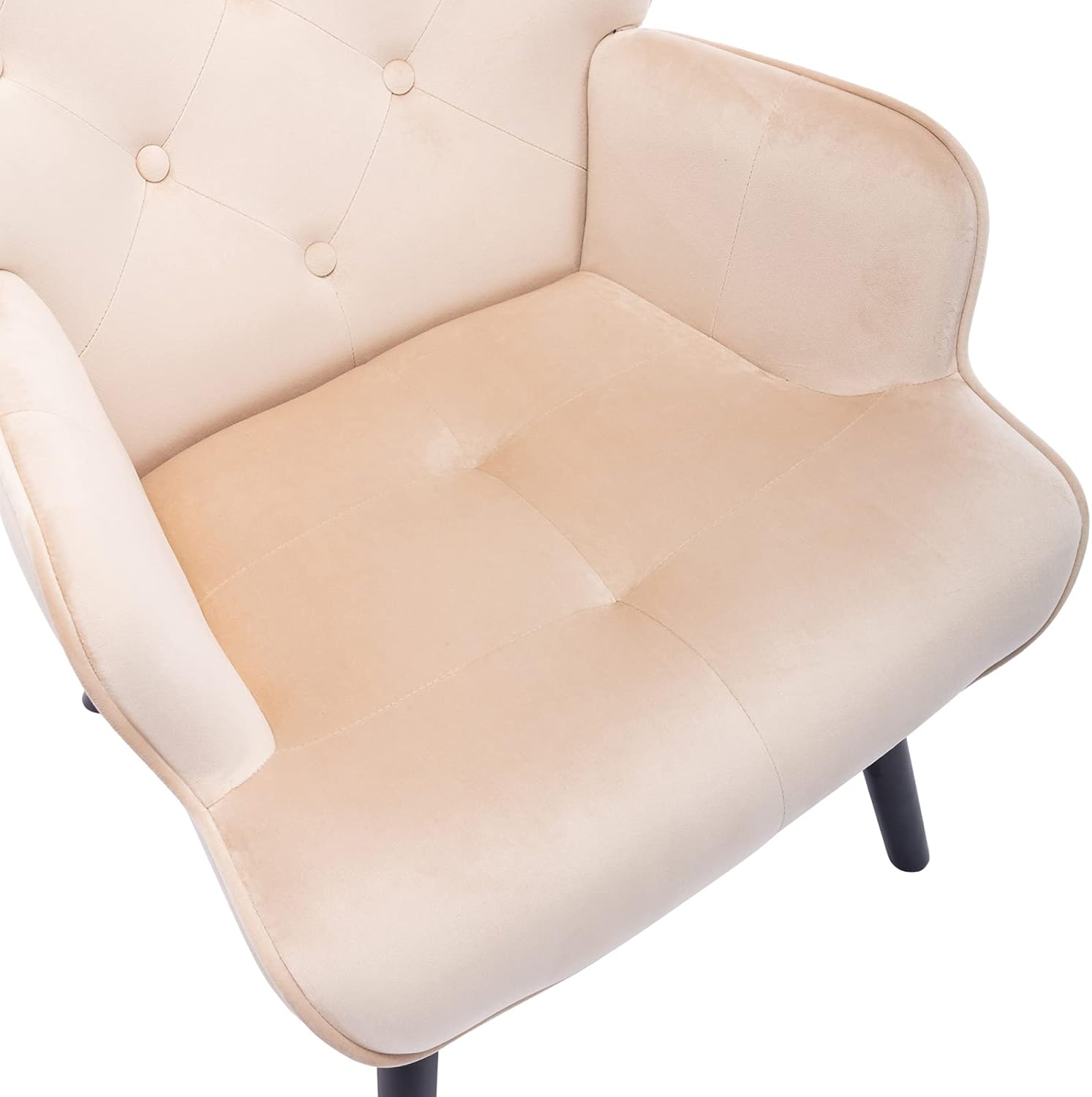 Pannow Silla decorativa de terciopelo, moderna silla de tocador con botones copetudos, silla eisure con brazos tapizada con respaldo alto, patas de