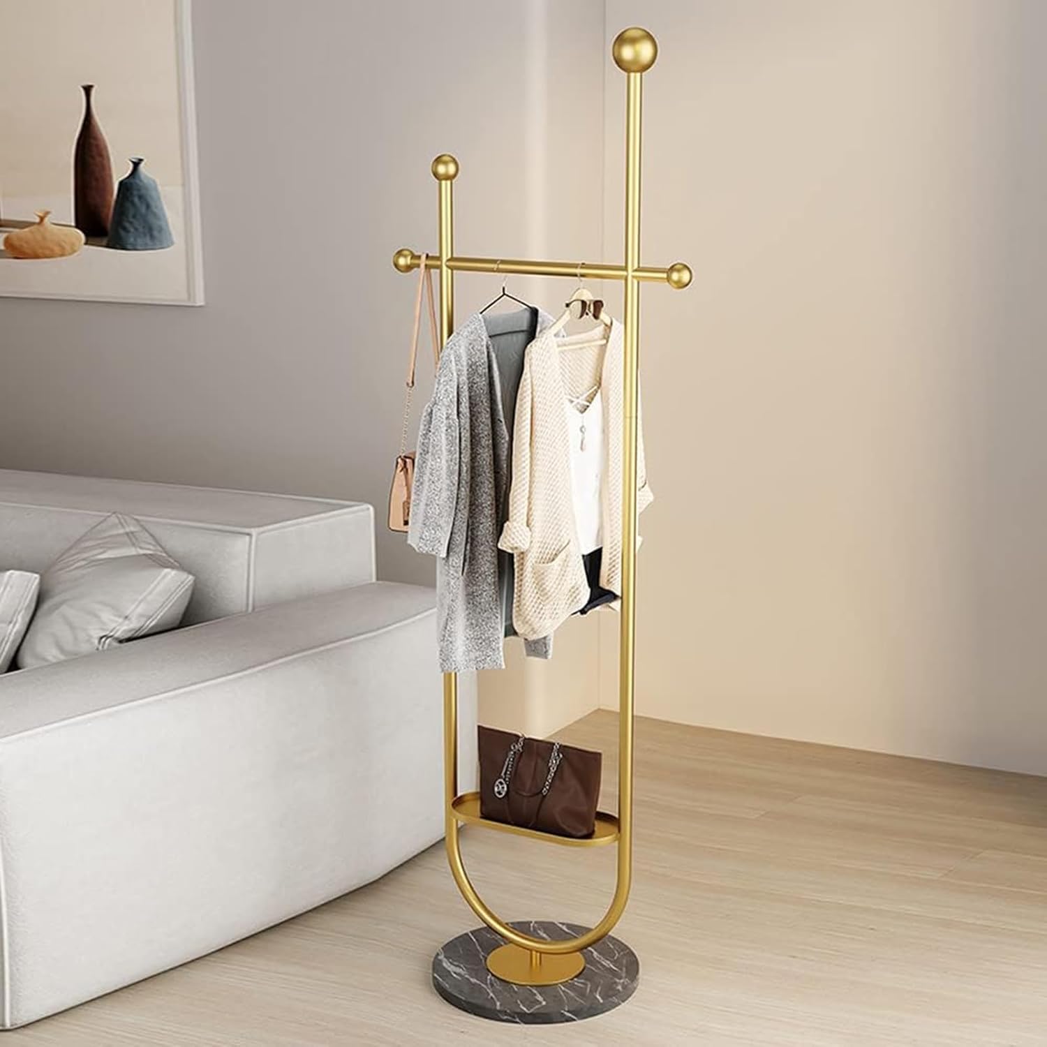 Perchero moderno dorado independiente para colgar ropa, perchero de metal resistente con base de mármol, para dormitorio, sala de estar, boutiques,