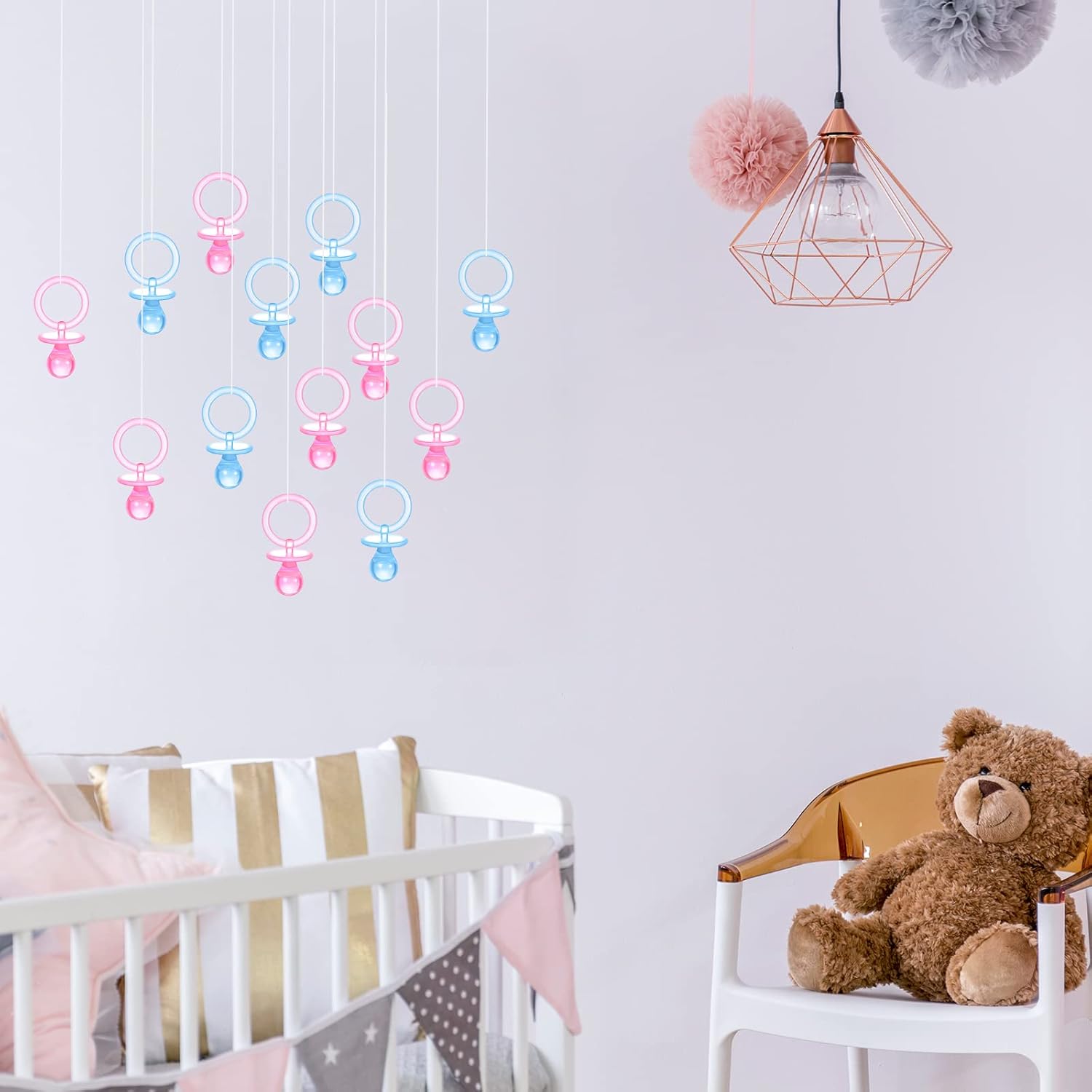 Junkin 60 piezas de chupetes de baby shower, chupetes acrílicos para bebé, regalos de fiesta, chupetes, collar para niñas y niños, decoración de