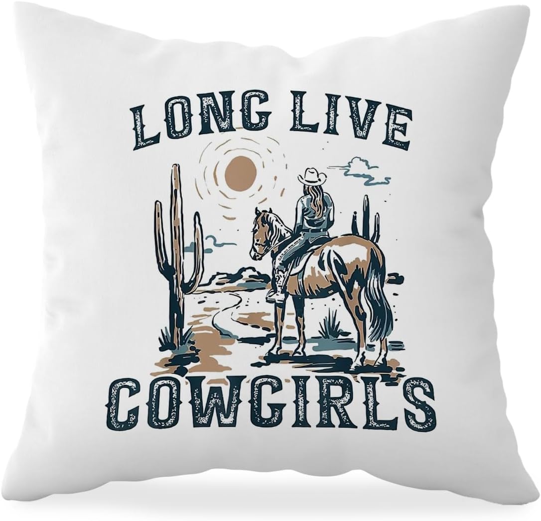 Long Live – Fundas de almohada de vaqueras retro occidentales, fundas de almohada decorativas de 18 x 18 pulgadas para el hogar, dormitorio,