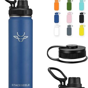 STACEGEELE Botella de agua aislada al vacío con tapa de boquilla y rosca en la parte superior, termo de acero inoxidable para niños, a prueba de STACEGEELE Botella de agua aislada al vacío con tapa de boquilla y rosca en la parte superior, termo de acero inoxidable para niños, a prueba de